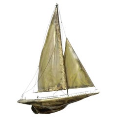 RaMan Brutalist Mid Century Modern Jere Style Brass Clipper Ship Wall Sculpture