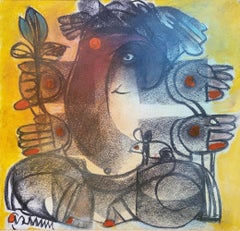 Ganesha, Técnica mixta sobre papel por el artista moderno Ramananda Bandopadhayay "En Stock"