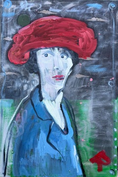 Zeitgenössische georgische Kunst von Ramaz Chantladze - Frau mit rotem Hut