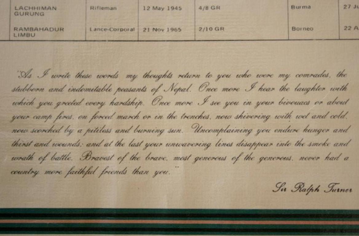 Rambahadur, récipiendaire de la croix de Victoria, autographe sur papier du document du tirage Bon état - En vente à Jersey, GB