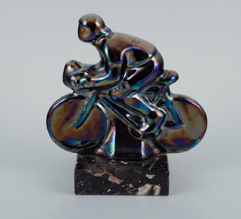 Late 20th Century Rambervillers, French Ceramic Sculpture in the Form of a Cyclist For Sale