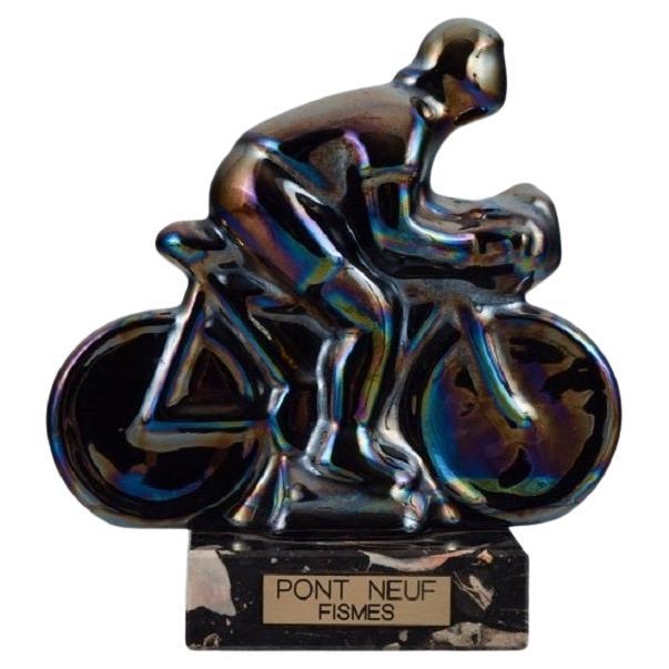 Rambervillers, French Ceramic Sculpture in the Form of a Cyclist