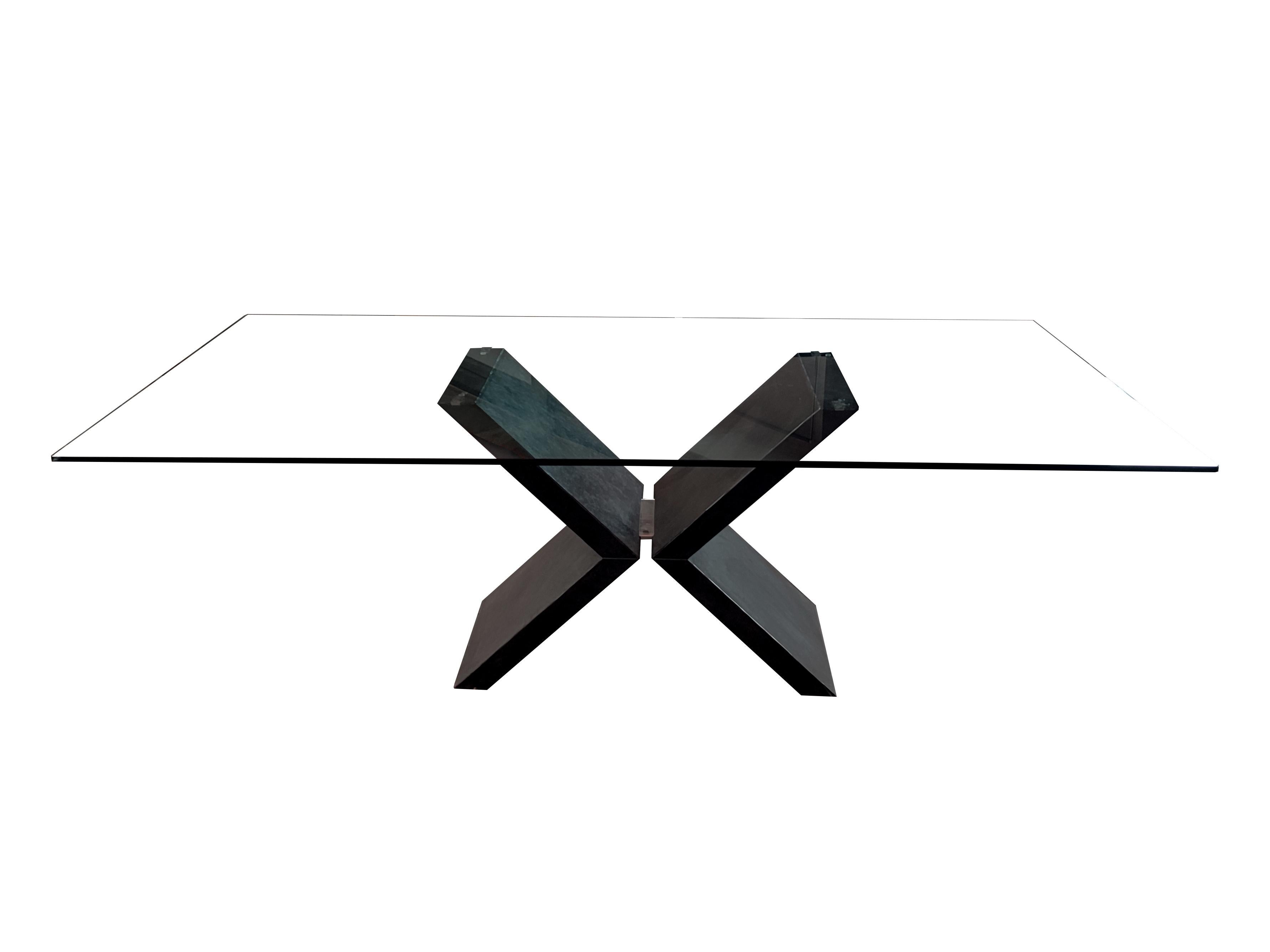 Moderne Table de salle à manger Rambla en ardoise noire, pierre naturelle et cristal fabriquée en Espagne Meddel en vente