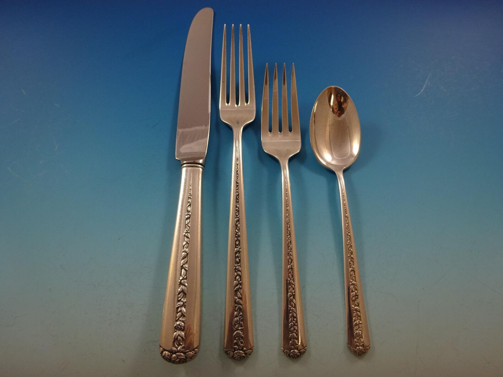 Rambler Rose by Towle Sterling Silver Flatware Set 8 Service 63 Pcs Dinner Size In Excellent Condition For Sale In Big Bend, WI