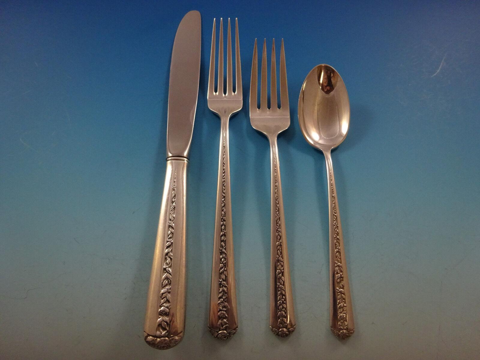 20th Century Rambler Rose by Towle Sterling Silver Flatware Set 8 Service 63 Pcs Dinner Size For Sale