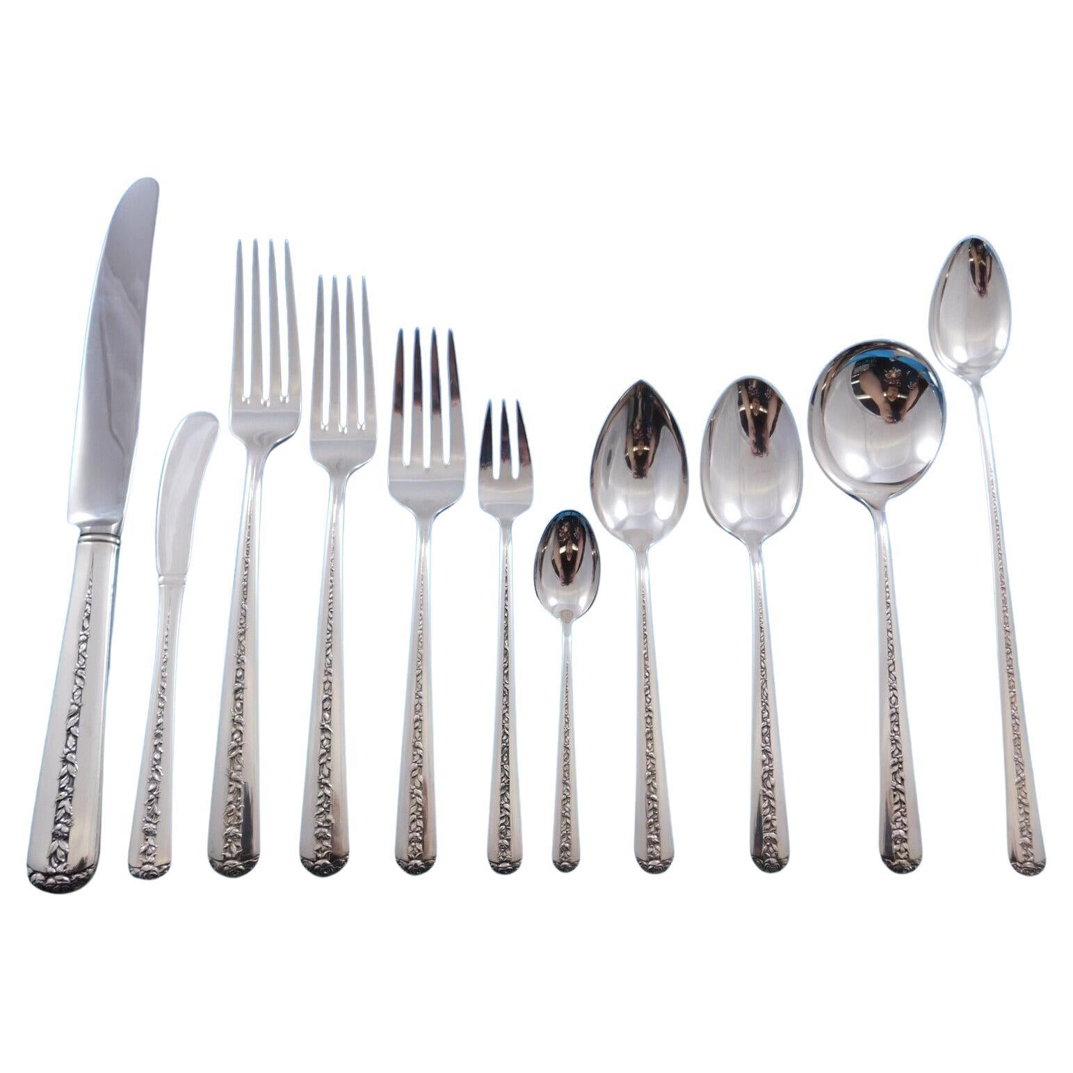 Rambler Rose by Towle Sterling Silver Flatware Set for 12 Dinner Service 148 Pcs For Sale
