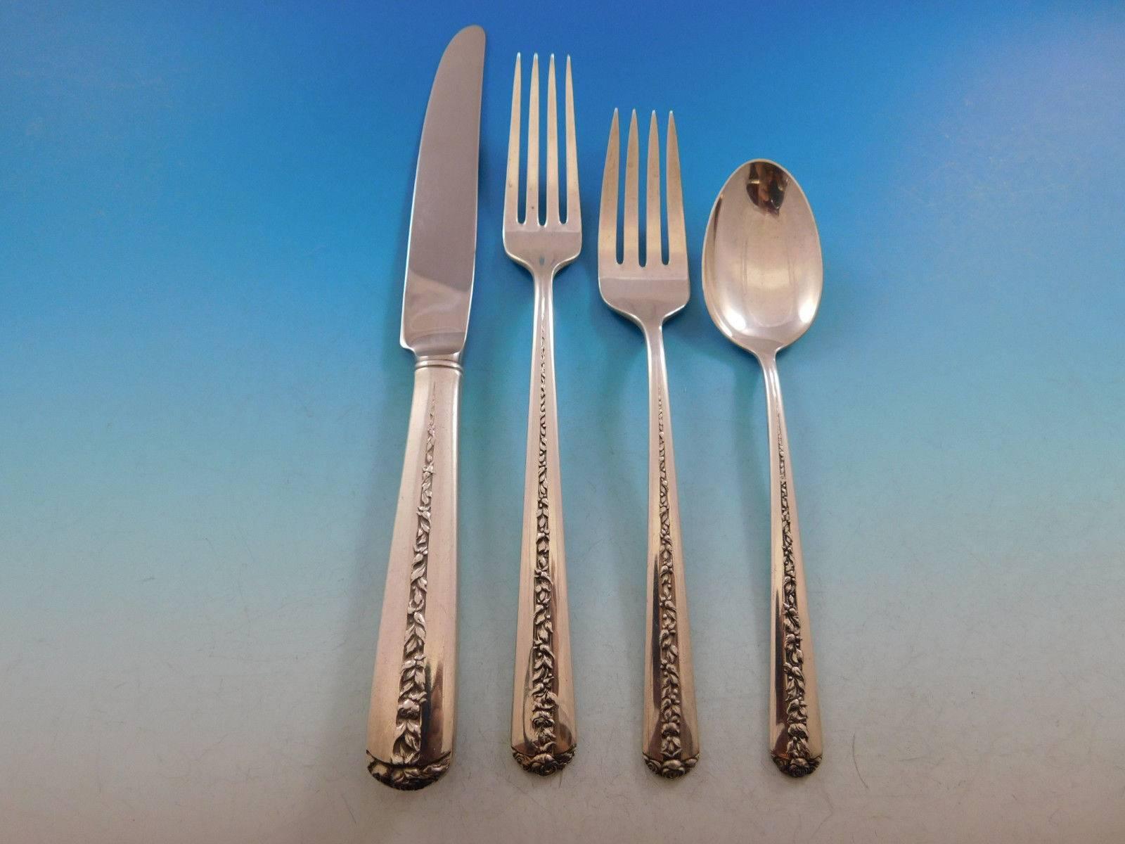 Rambler Rose by Towle sterling silver flatware set of 34 pieces. This set includes:

Six knives, 8 3/4