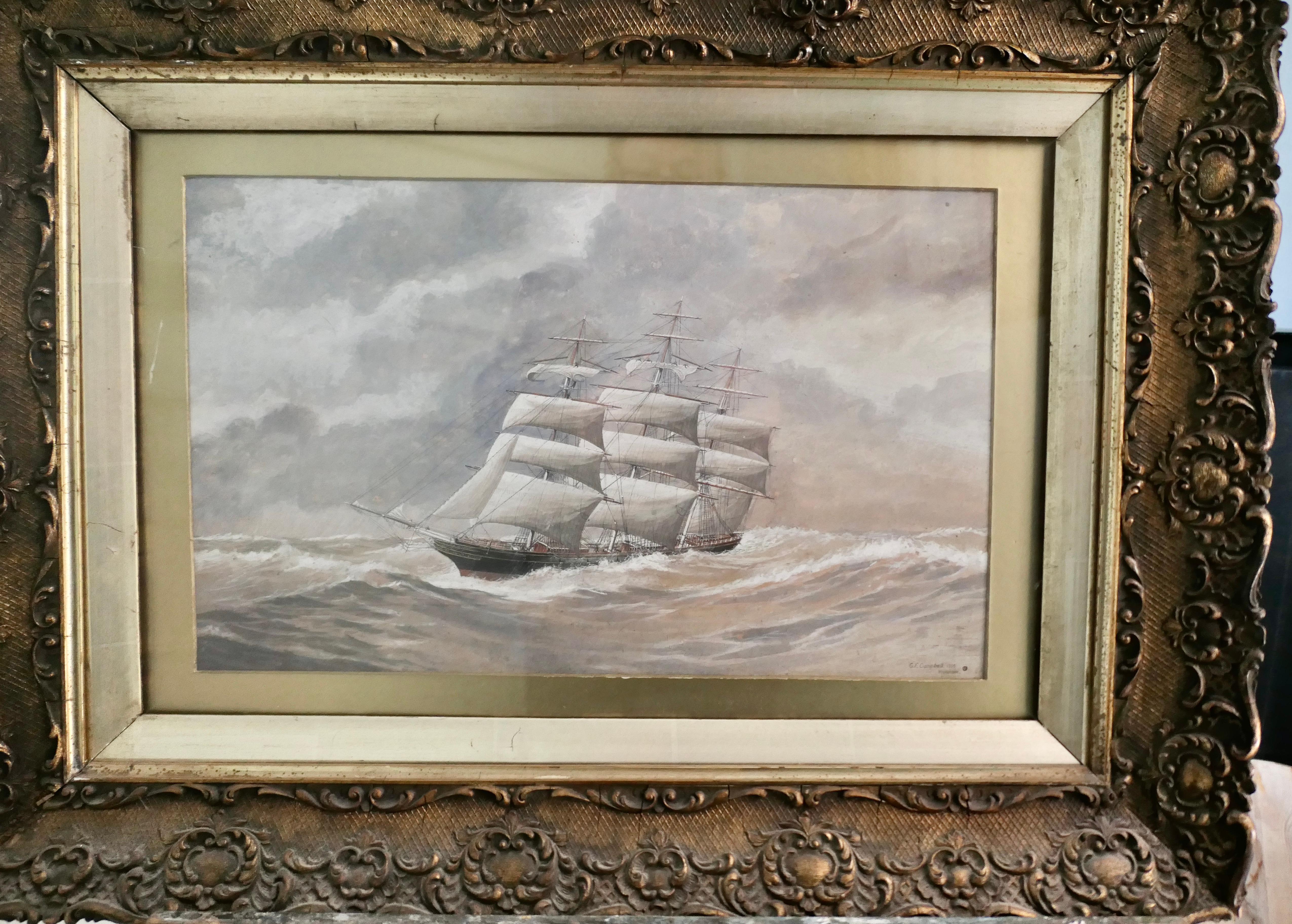 Mid-Century Modern ramed and Glazed Watercolour of the Cutty Sark by G.S.Campbel For Sale