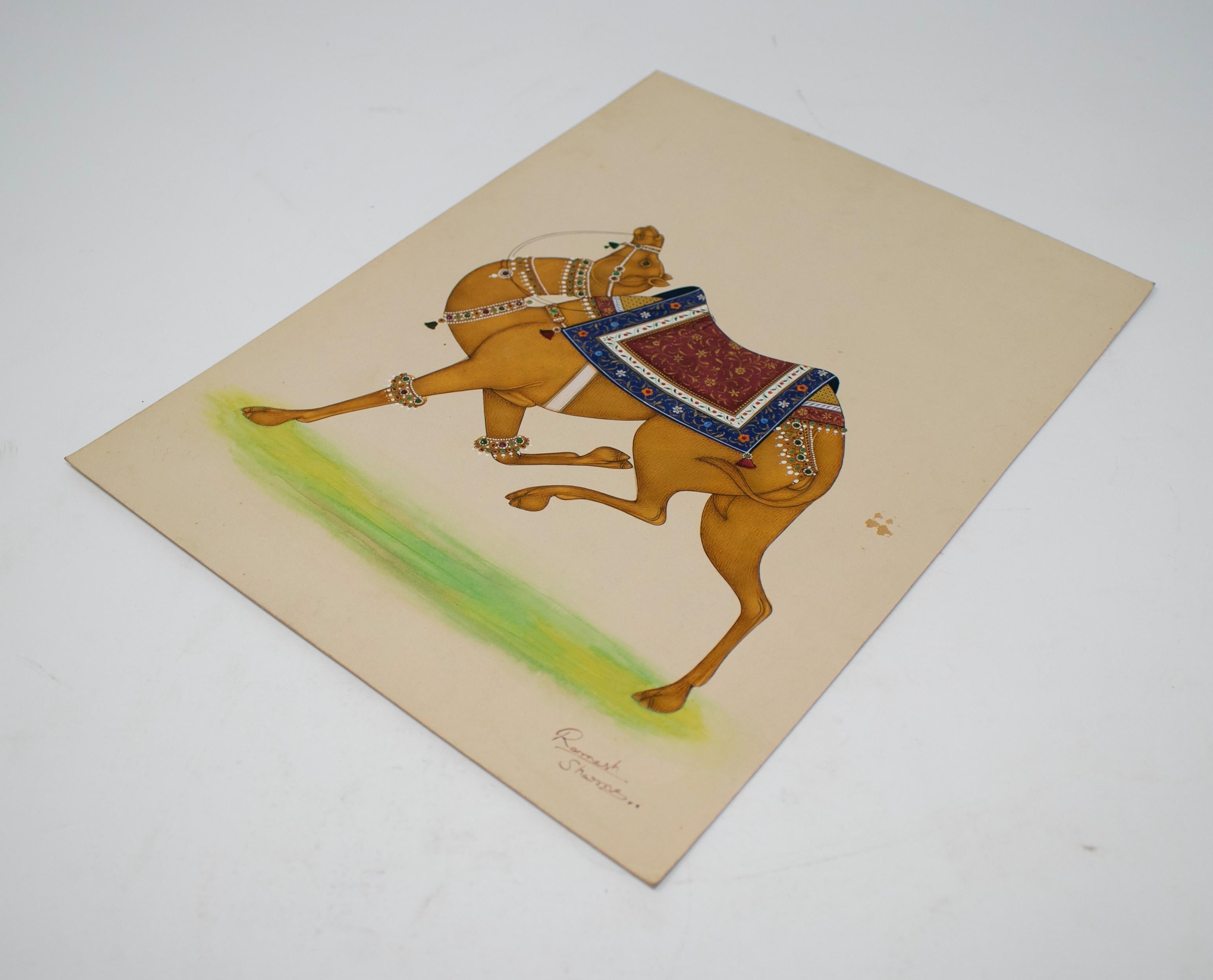 Ramesh Shames, Indian Pair of Elephant and Camel Paper Drawings, 1970s For Sale 3