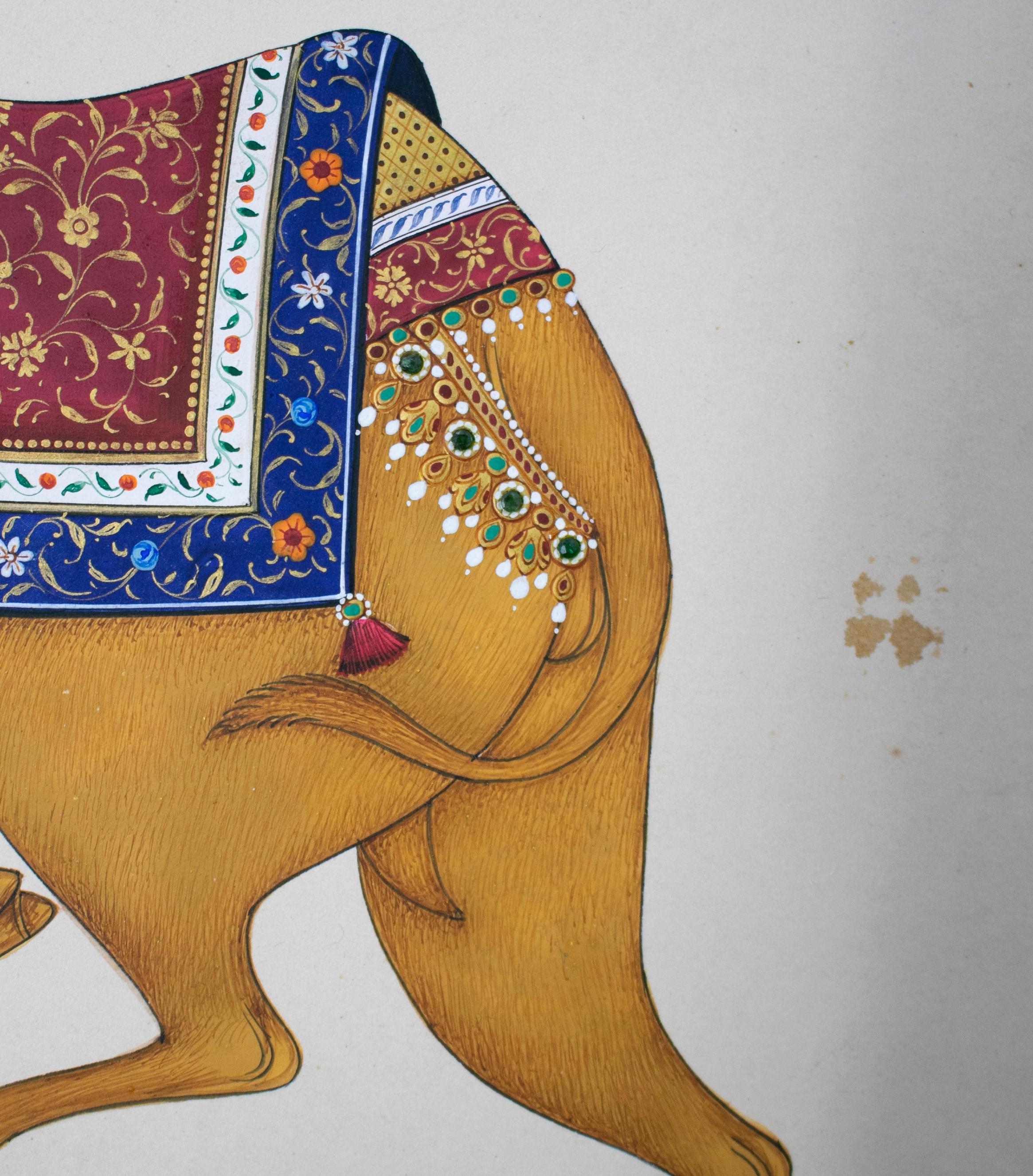 Ramesh Shames, Indian Pair of Elephant and Camel Paper Drawings, 1970s For Sale 6
