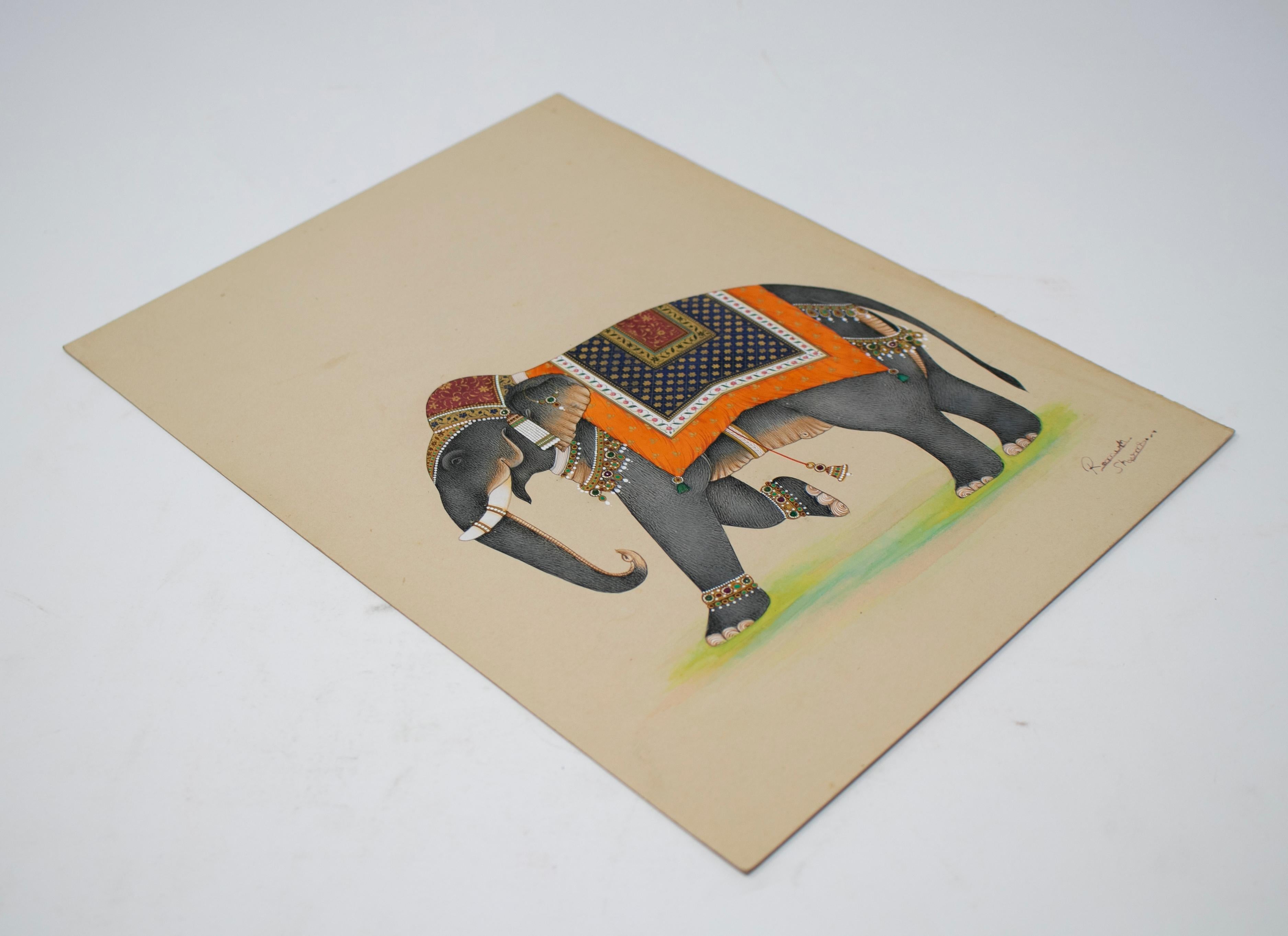 Ramesh Shames, Indian pair of colourful elephant and camel paper drawings, circa 1970. They are part of a large private collection.

Dimensions of each.