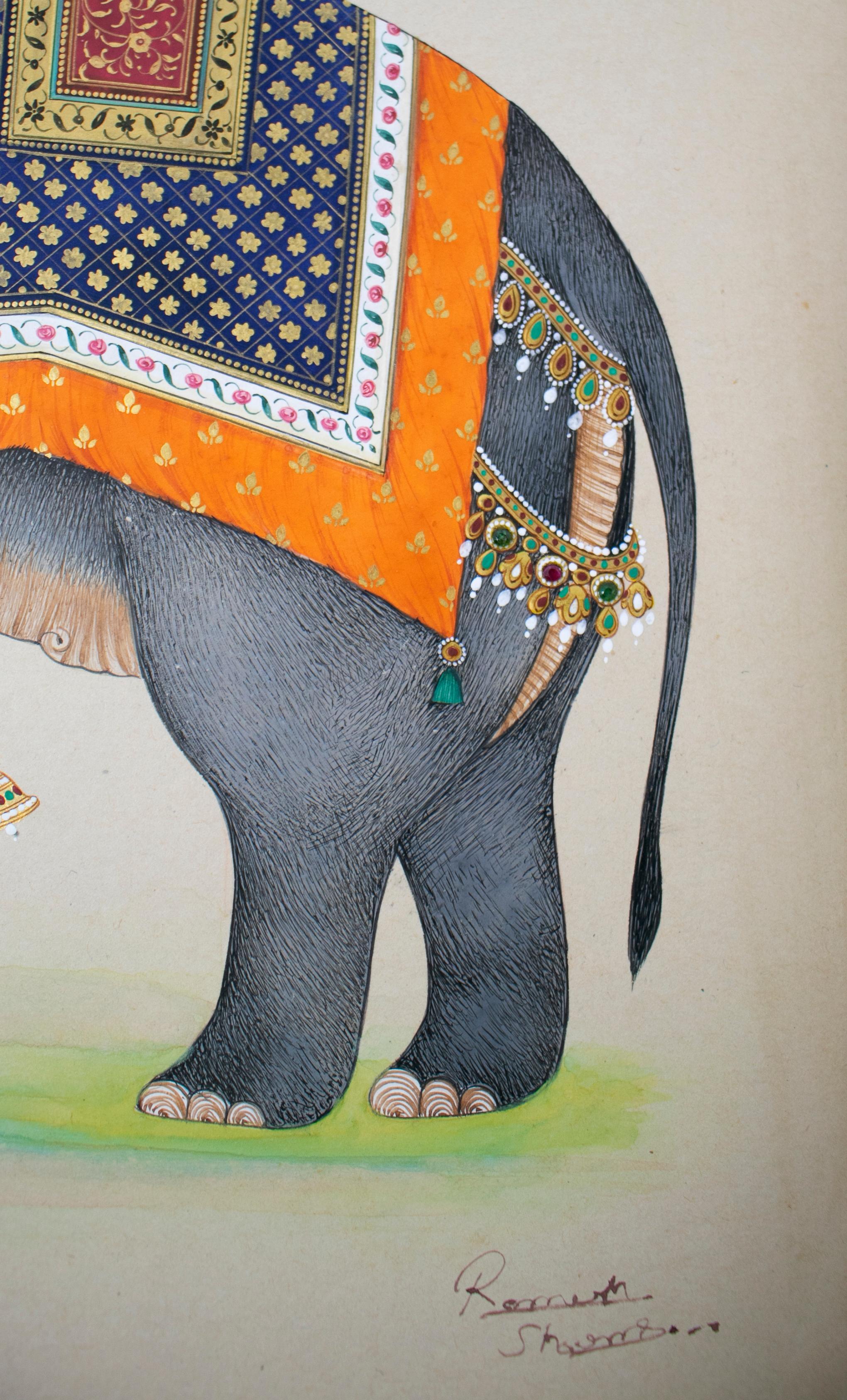 Ramesh Shames, Indian Pair of Elephant and Camel Paper Drawings, 1970s In Good Condition For Sale In Marbella, ES