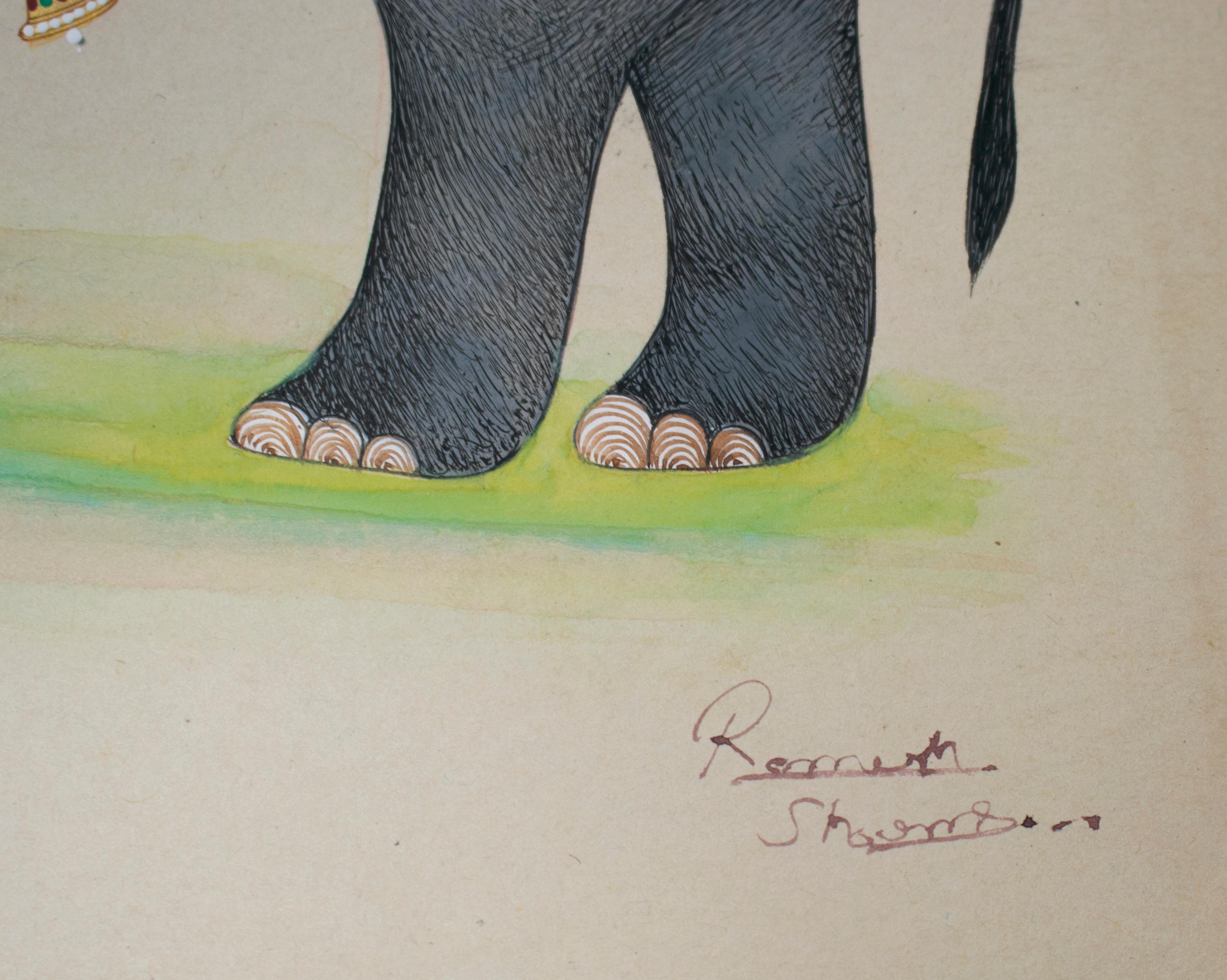 20th Century Ramesh Shames, Indian Pair of Elephant and Camel Paper Drawings, 1970s For Sale