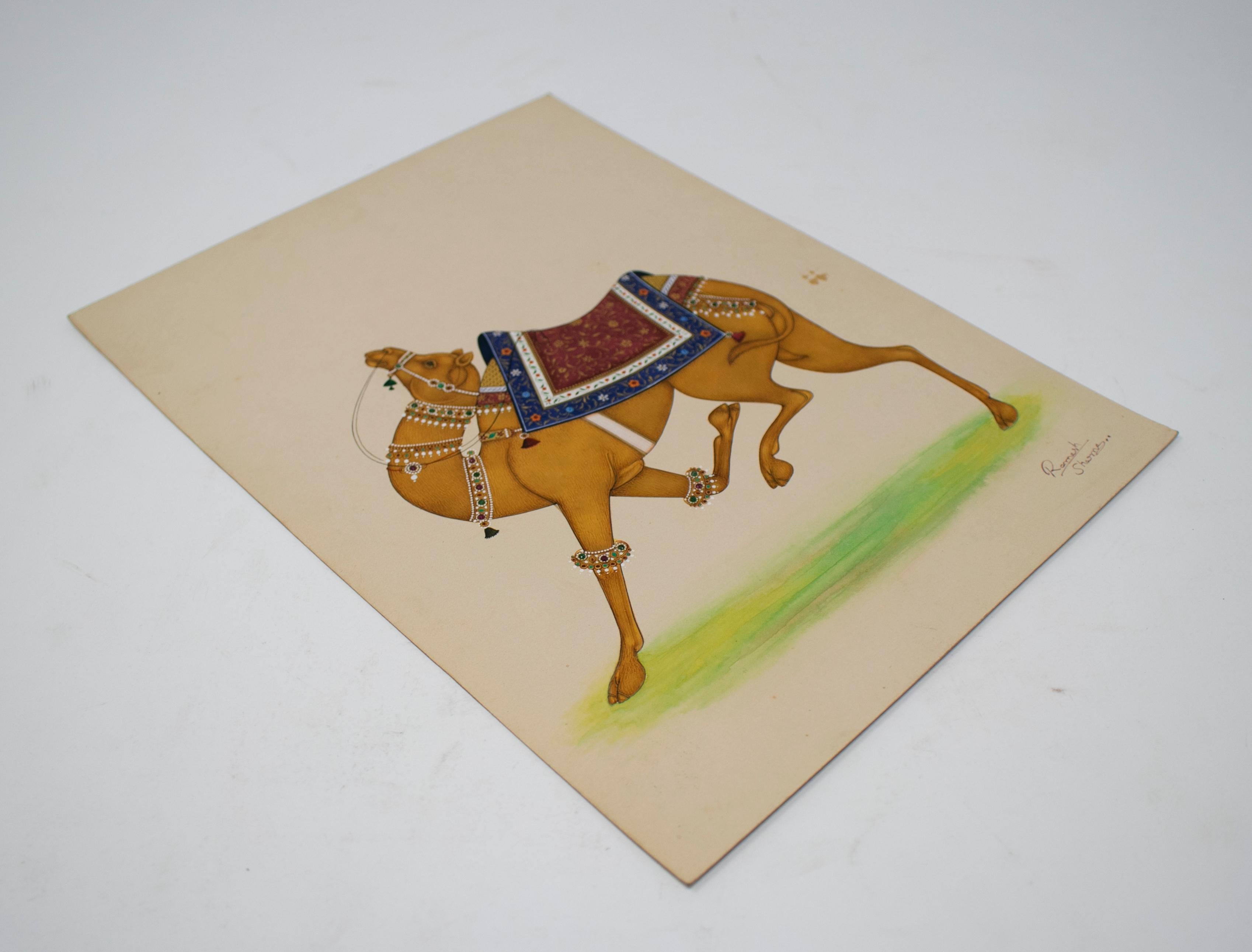 Ramesh Shames, Indian Pair of Elephant and Camel Paper Drawings, 1970s For Sale 2