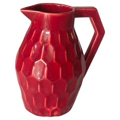 Ceramic Jug or Pitcher with Red Color Geometrical Pattern France, circa 1940