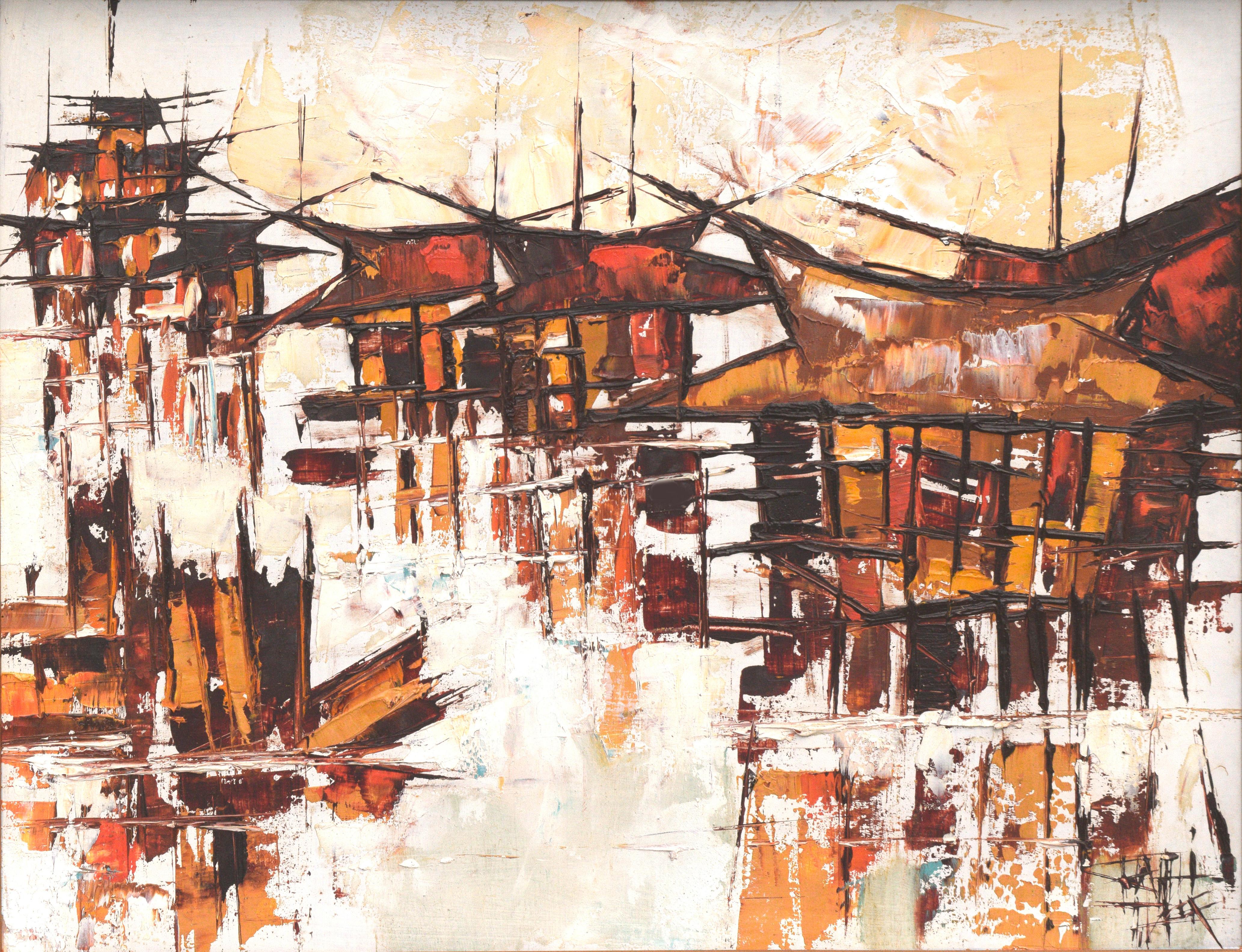 Mid Century Abstract Harbor - Painting by Ramli Malek
