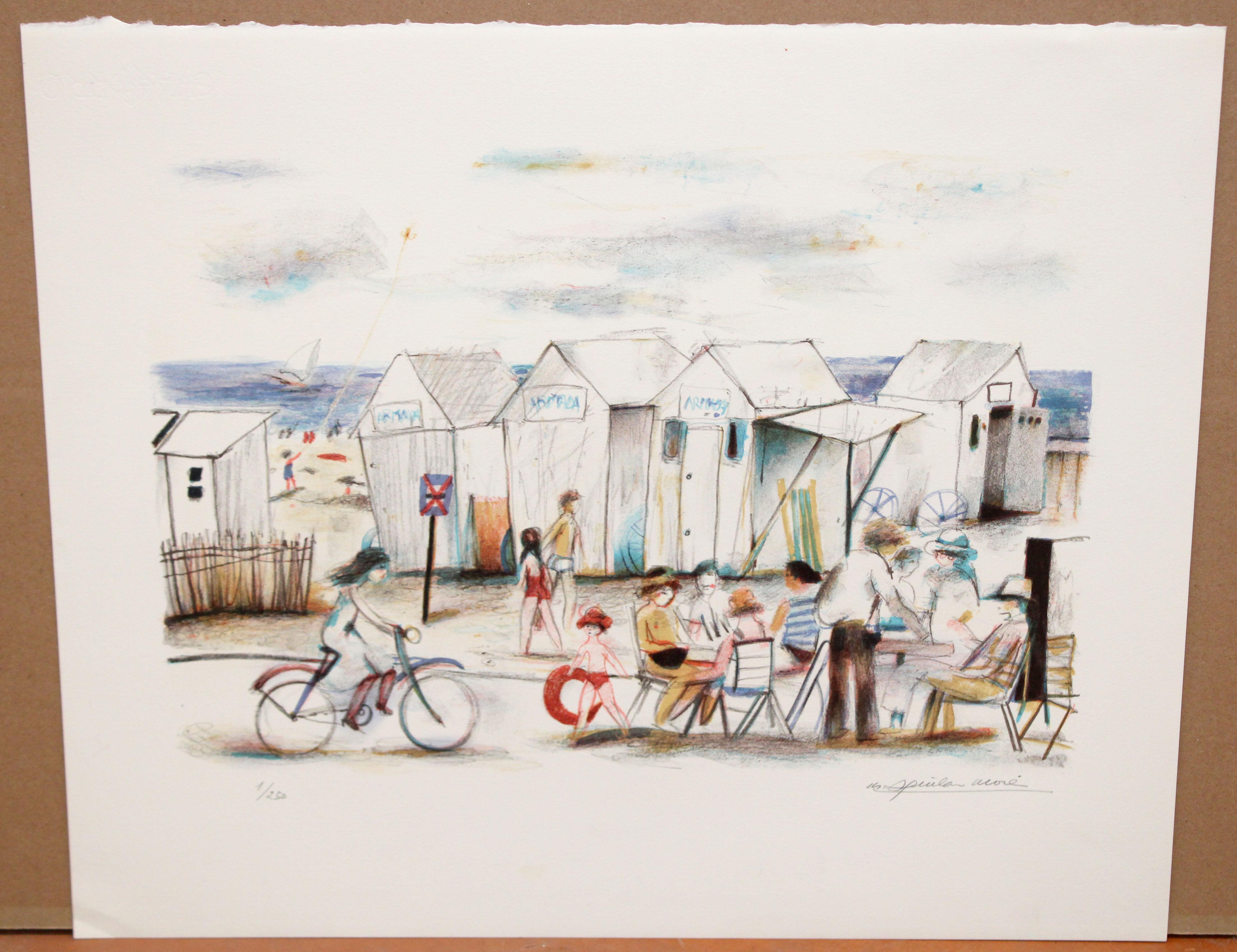 Litografia sobre papel - Día soleado en la playa - Tiraje: 1/250 - Print de Ramón Aguilar Moré