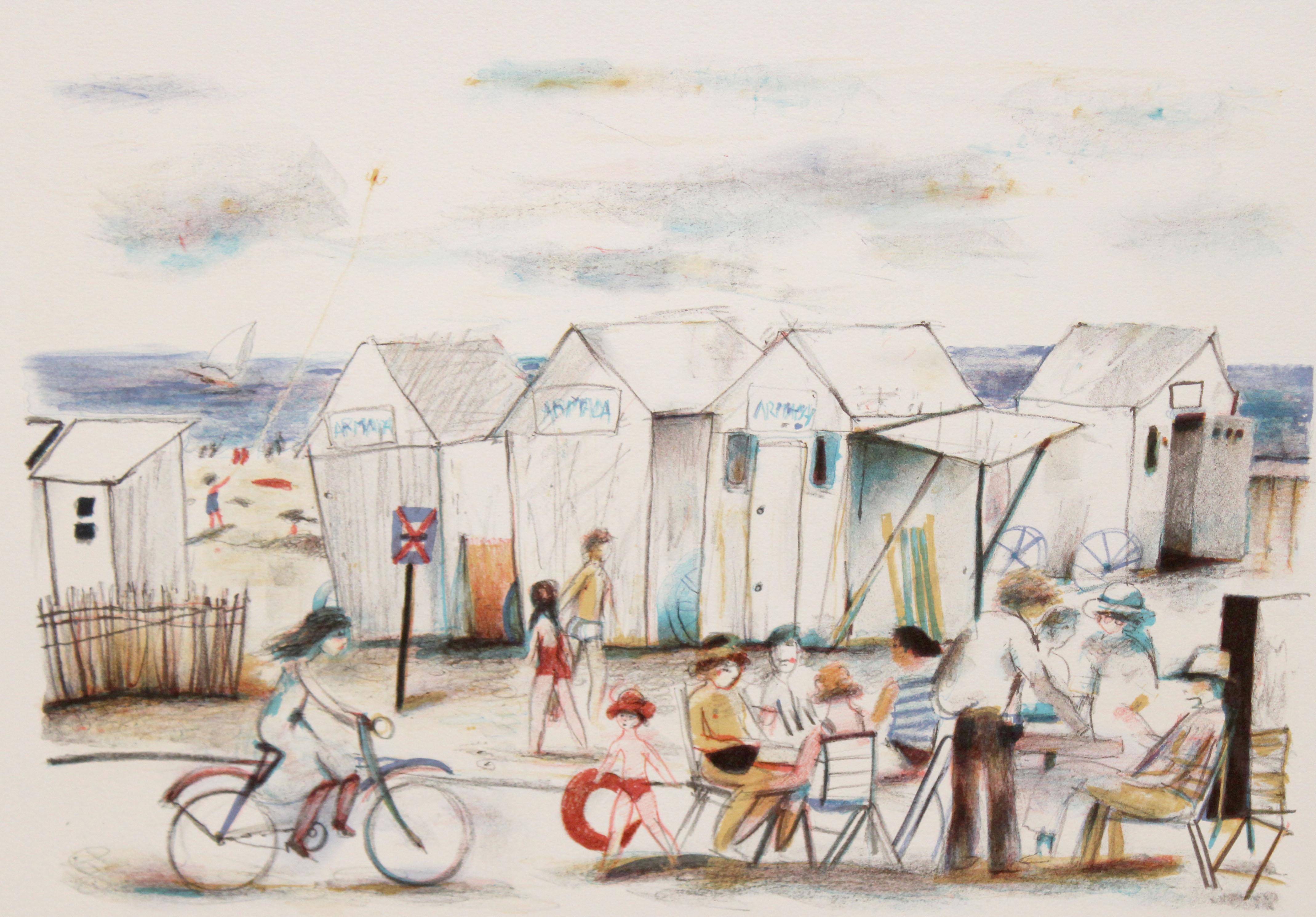 Landscape Print de Ramón Aguilar Moré - Litografia sobre papel - Día soleado en la playa - Tiraje: 1/250