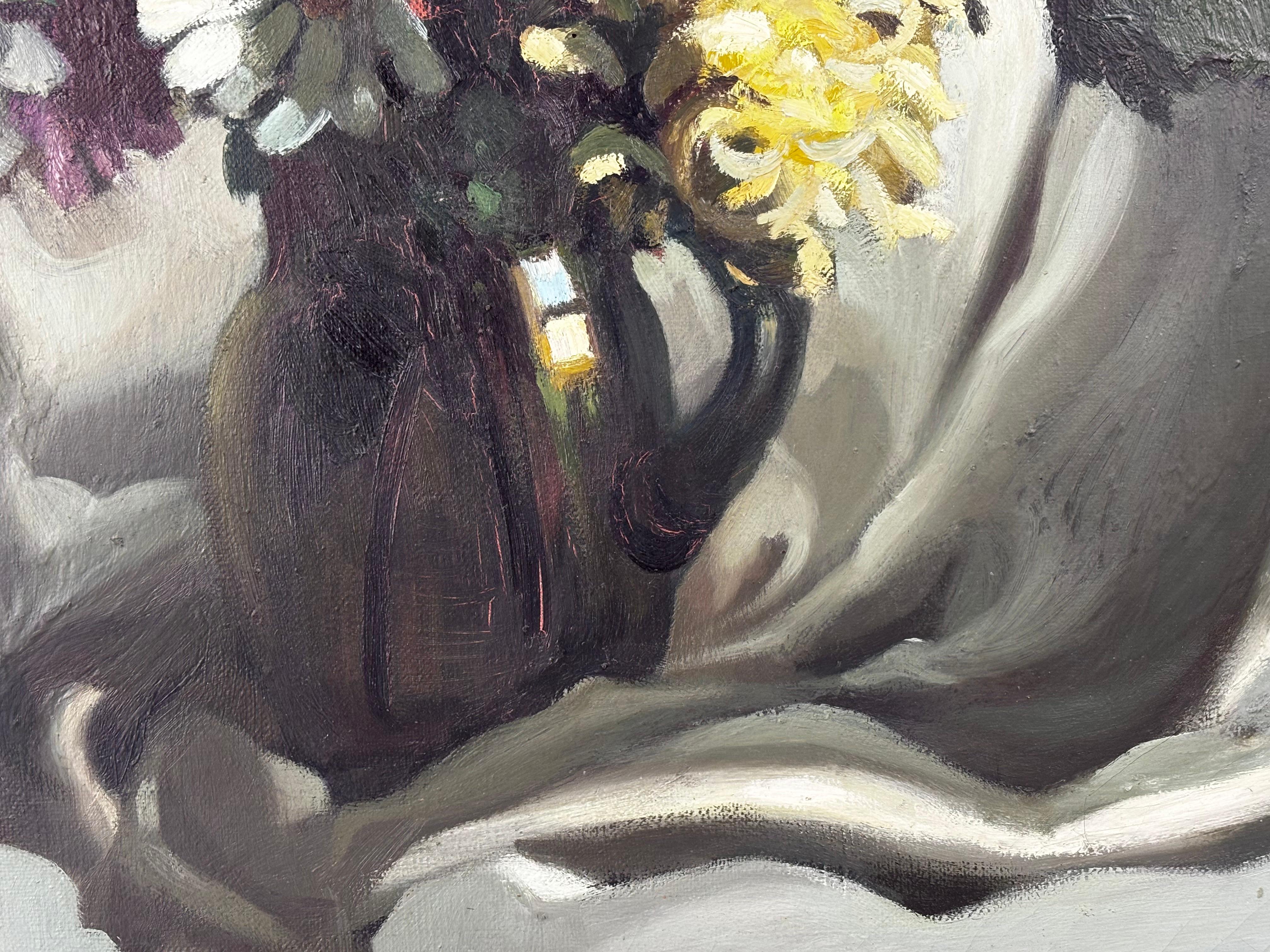 Ramón Calsina Baró – Flowers, Signed Oil on Canvas - Gray Still-Life Painting by ramón calsina