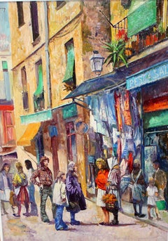 Escena comercial de barrio - Óleo sobre tela