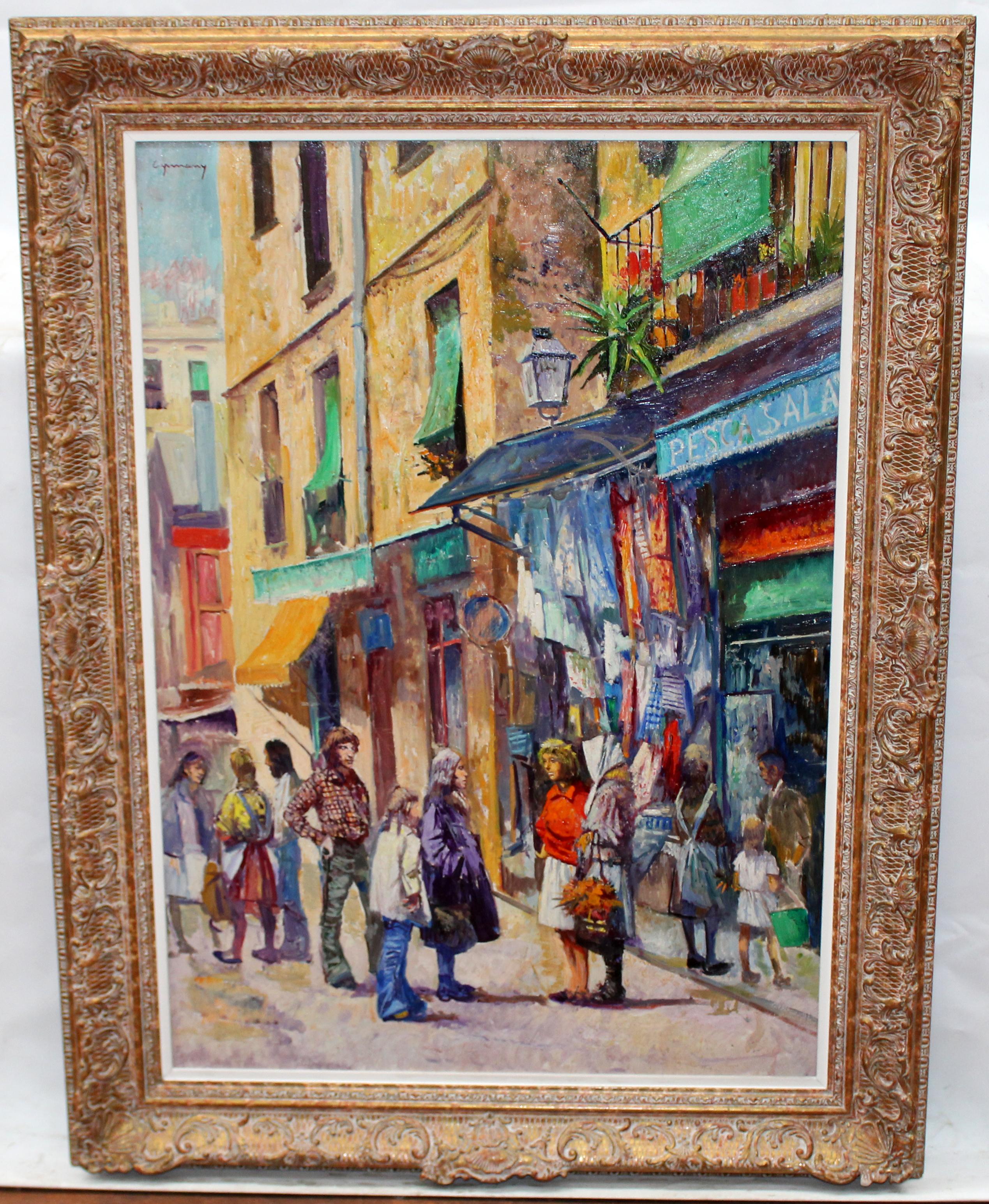 Commercial Street Scene Oil Painting on Canvas, Framed, Signed, 1960s