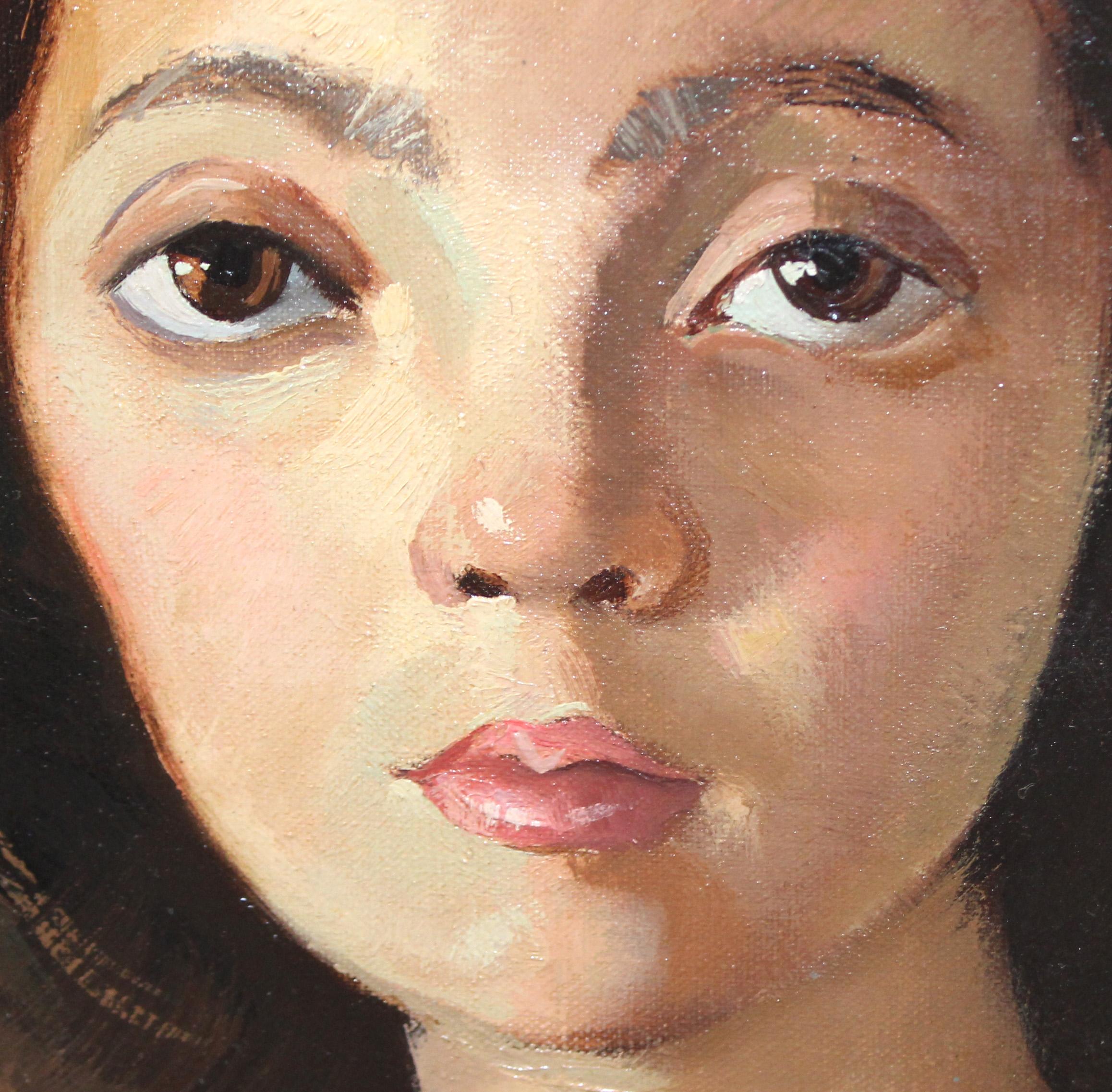 Óleo sobre tela - Ritratto femminile - Portrait Painting Marrone di Ramón Gutiérrez Oliaga