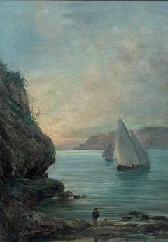 Realist Coastal Seascape with Sailing Boats by Ramón Martí Alsina