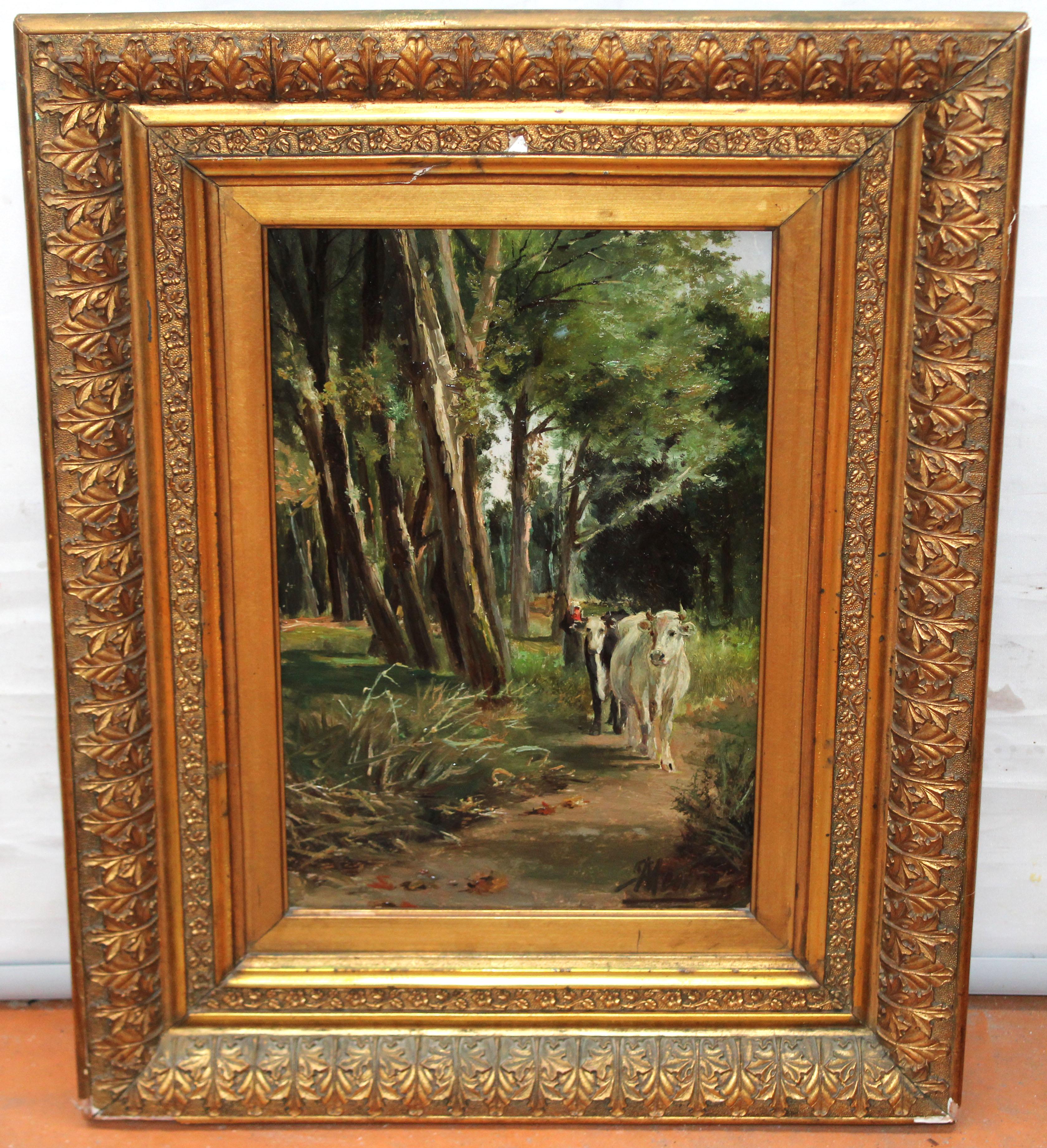 Paisaje con ganado - Óleo sobre panel – Painting von Ramón Mestre Vidal 