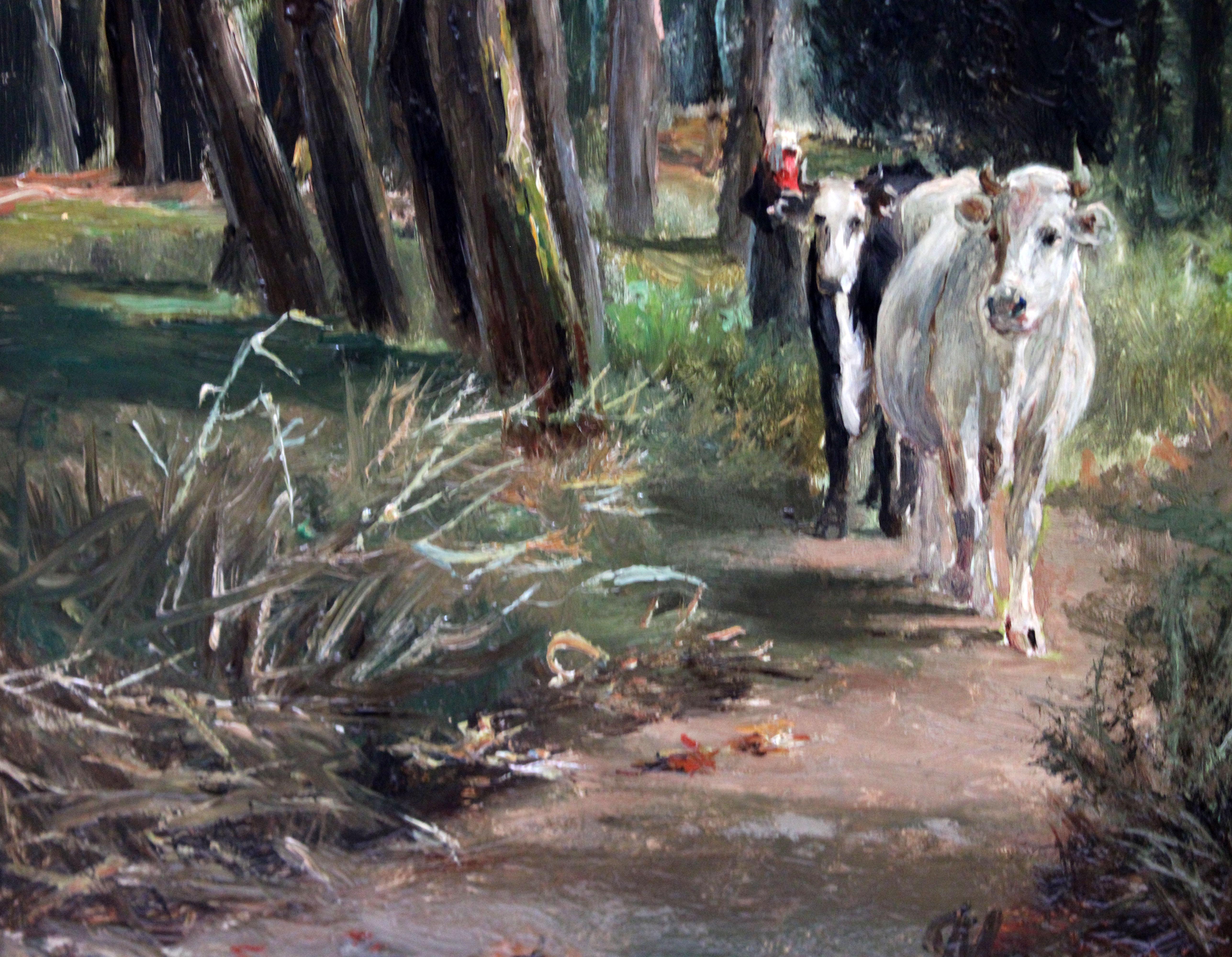 Paisaje con ganado - Óleo sobre panel (Braun), Animal Painting, von Ramón Mestre Vidal 