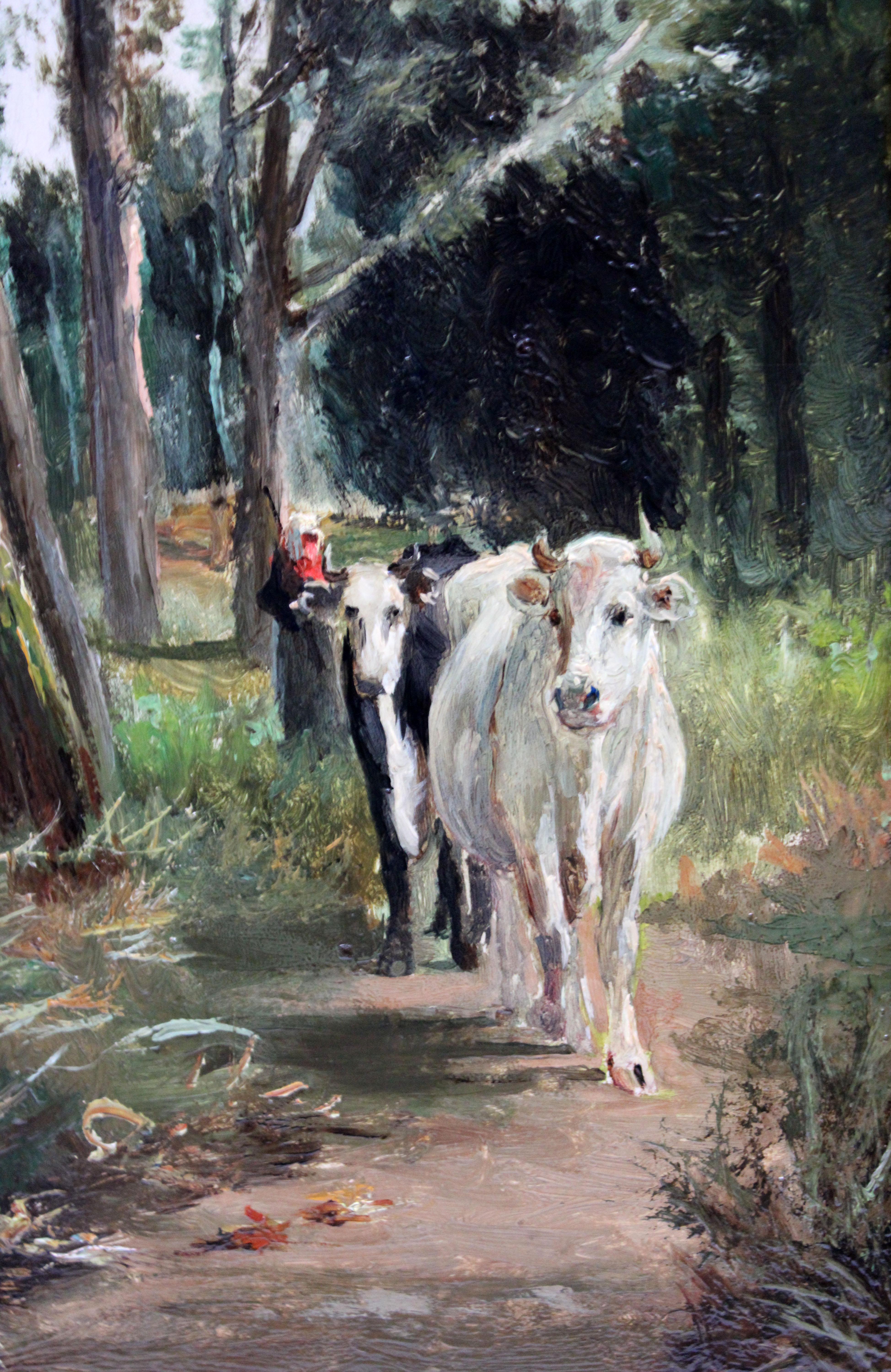 Paisaje con ganado - Óleo sobre panel im Angebot 1