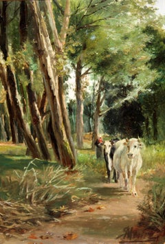Paisaje con ganado - Óleo sobre panel