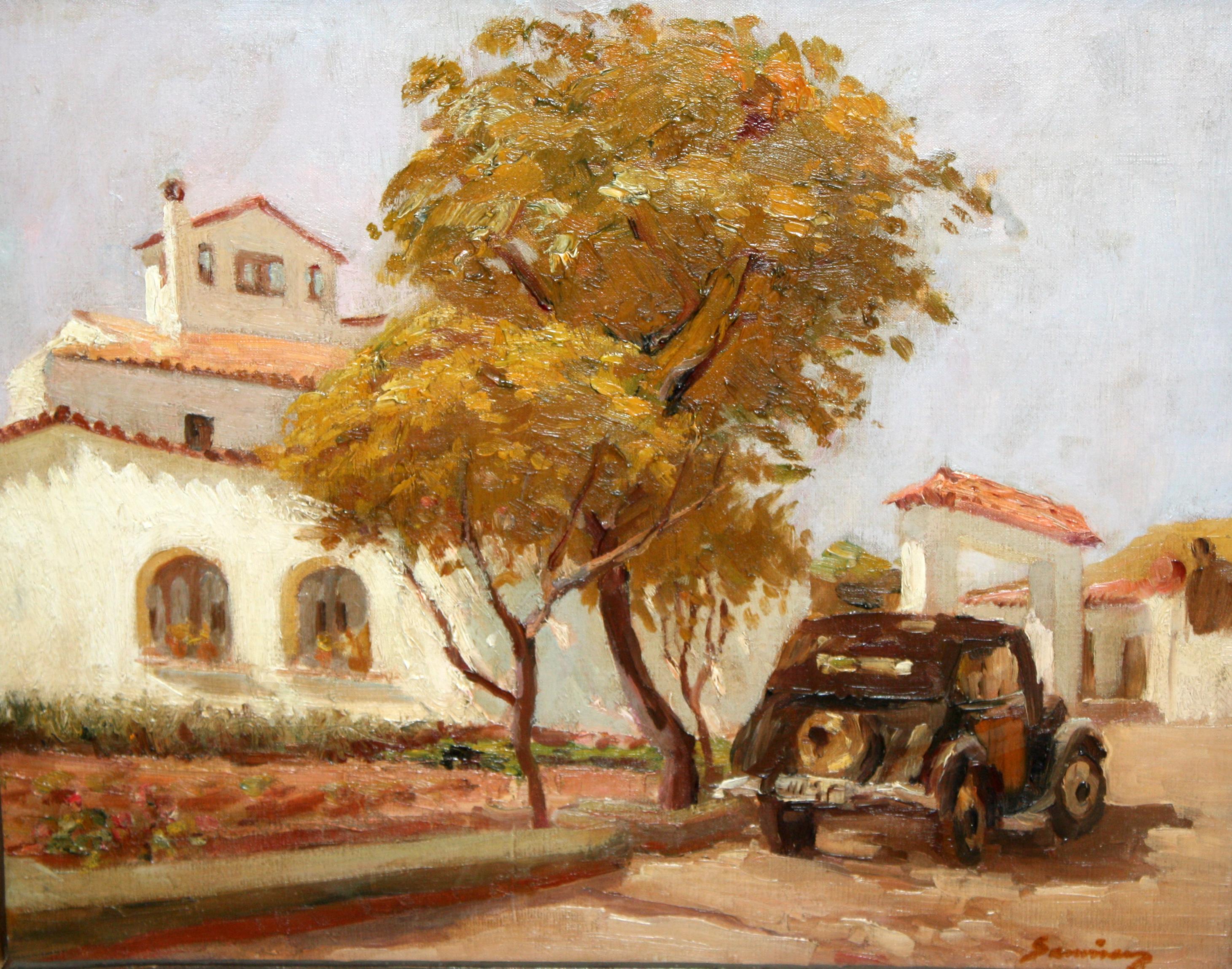 Ramón Sanvisens i Marfull Landscape Painting - Recuerdos de un viaje antiguo - Óleo sobre tela