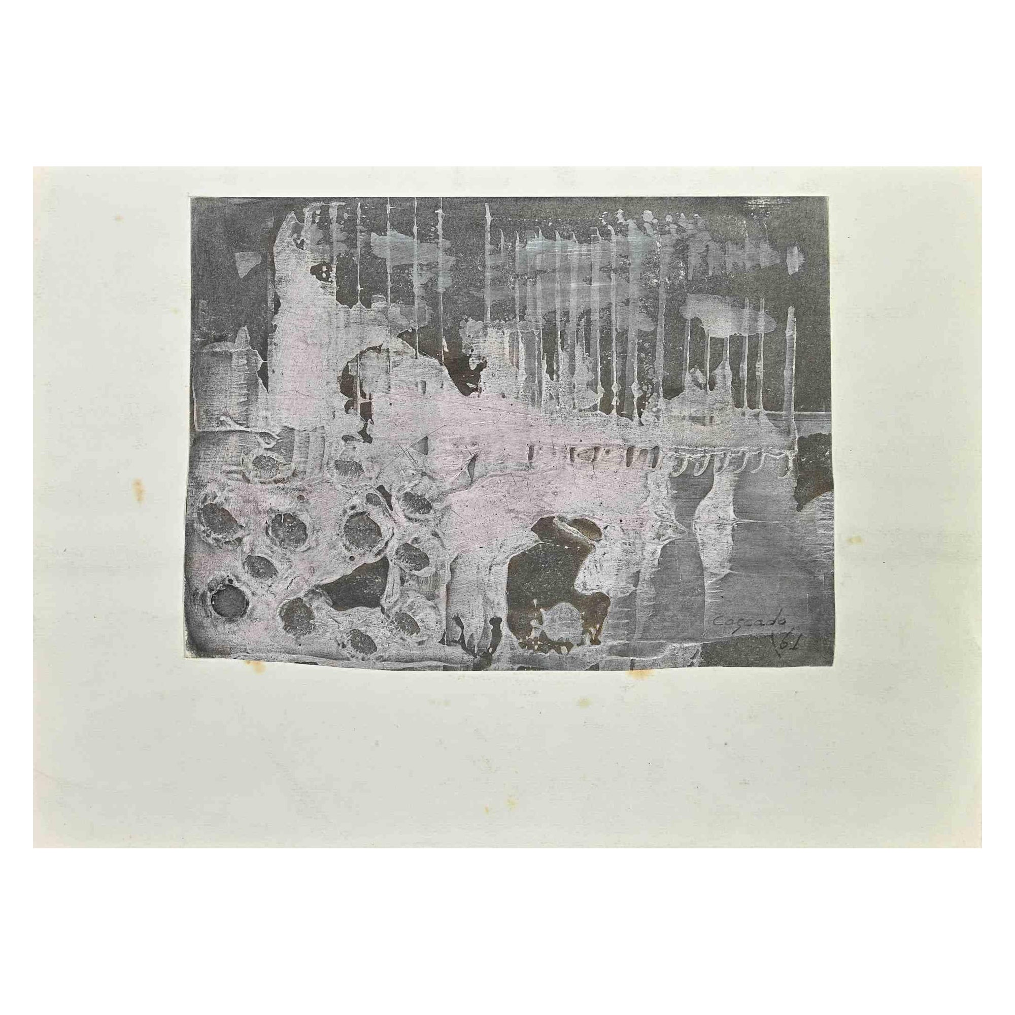 Abstrakte Komposition - Originalgemälde von Ramón Sánchez Cascado - 1961