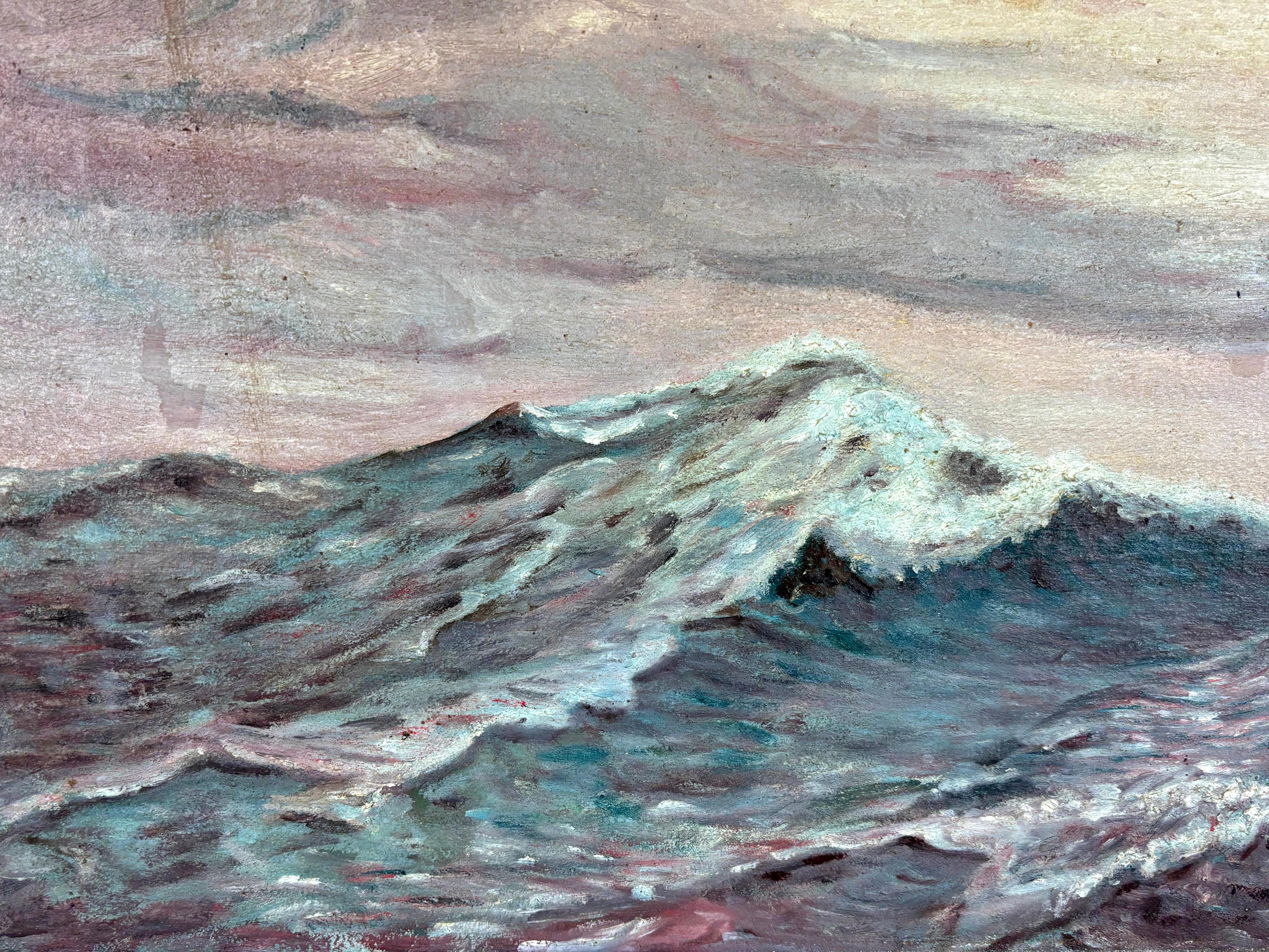 MAR REVUELTO - OLEO LIENZO - AÑO 1963 - Landscape Painting Gris de RAMÓN VILCHES