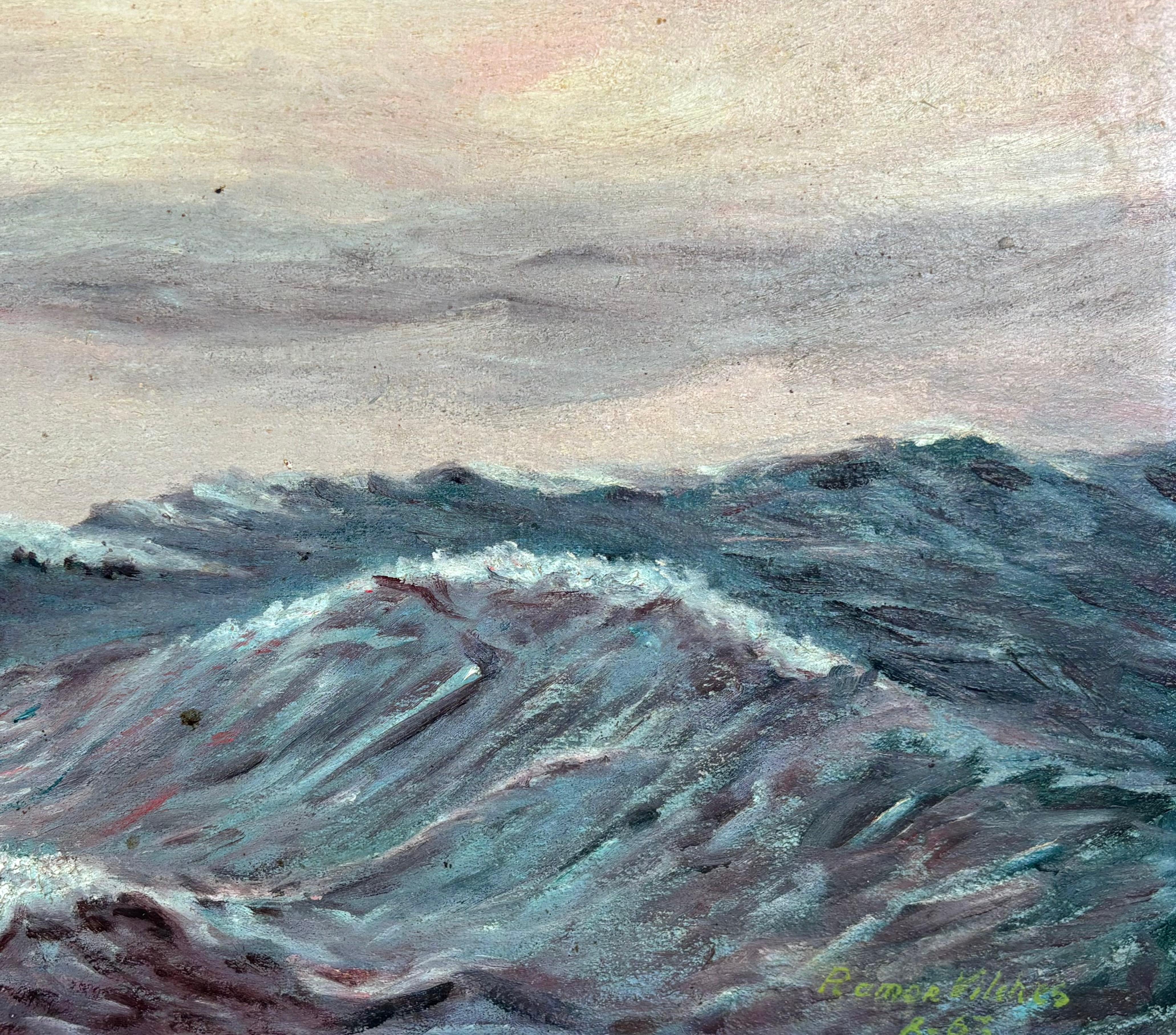 Óleo sobre lienzo representando una escena marina.
Firmado y fechado a mano en el año 1963.
Bien enmarcado, pero tiene alguna falta.

Medidas: 33 x 55 cm; 56 x 78 cm (marco).