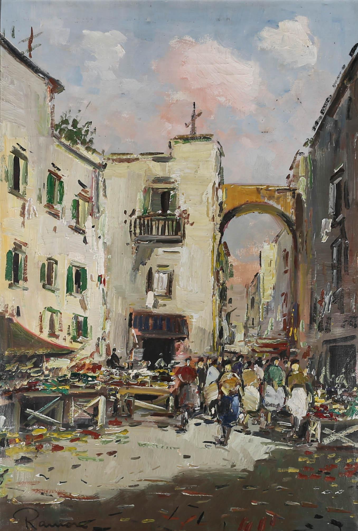Ramon - Framed Mid 20th Century Oil, Continental Market For Sale 1