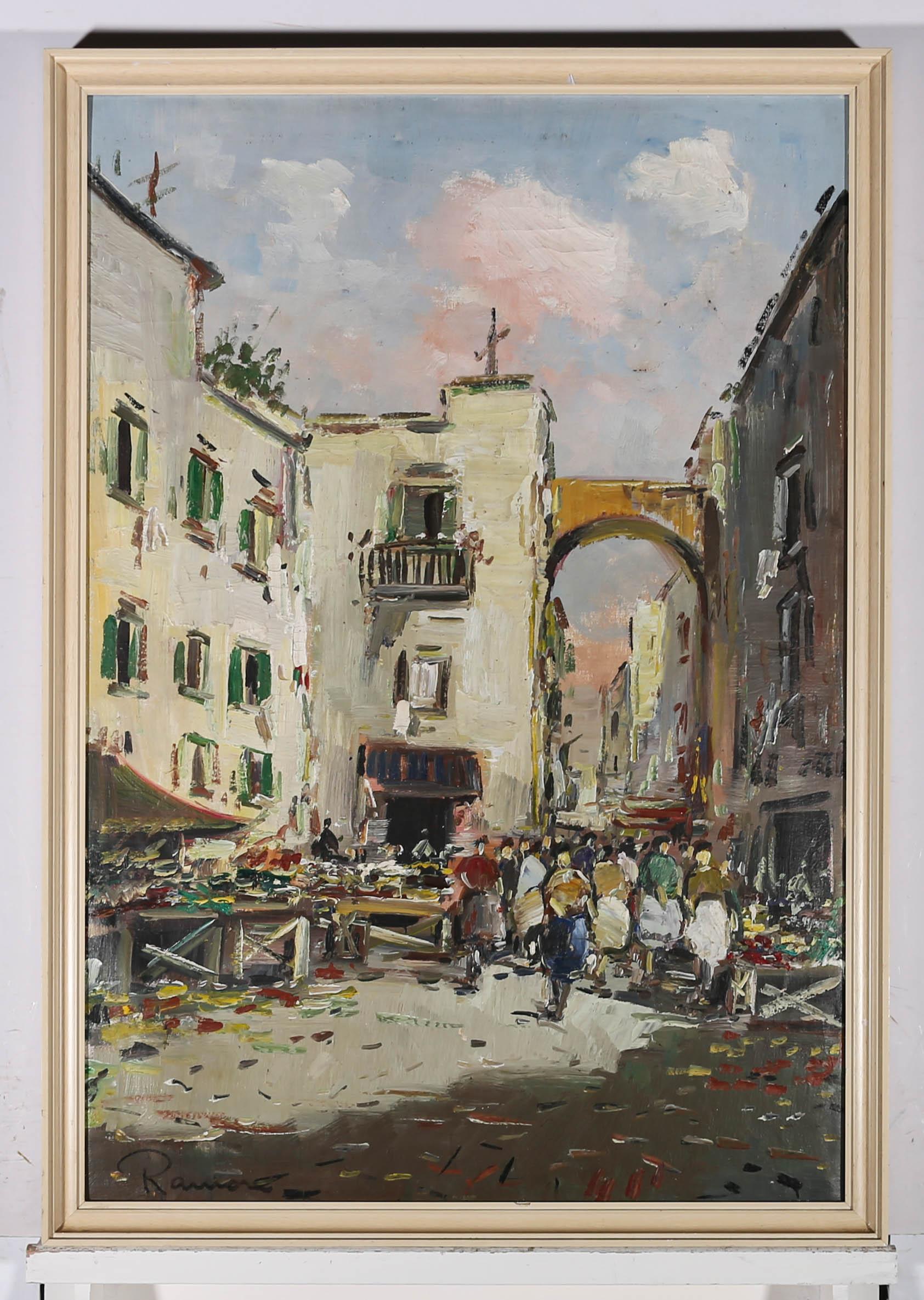 Ramon - Framed Mid 20th Century Oil, Continental Market For Sale 2