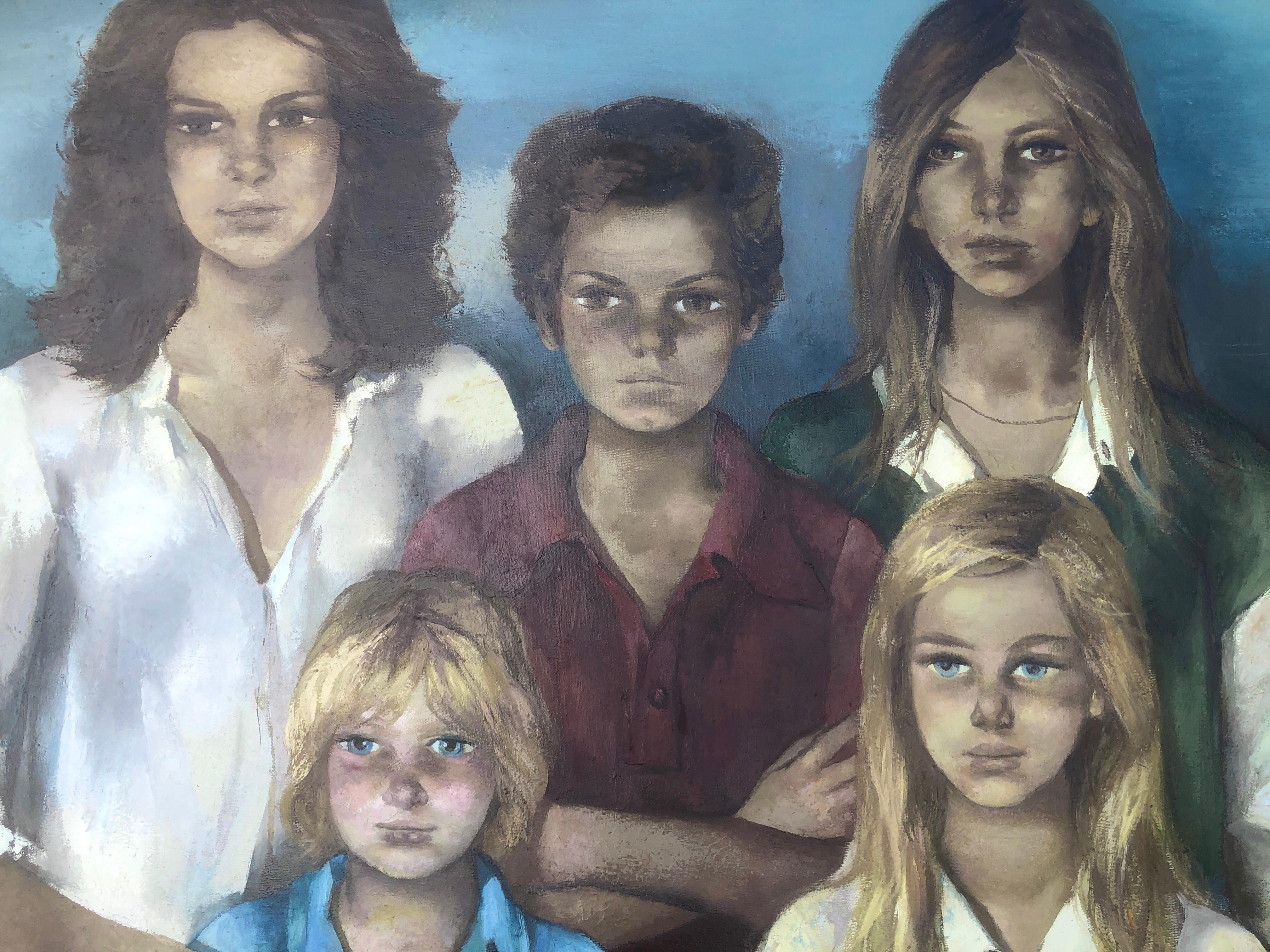 Originales Gemälde der Schwestern junger Frauen, Öl auf Leinwand im Angebot 4