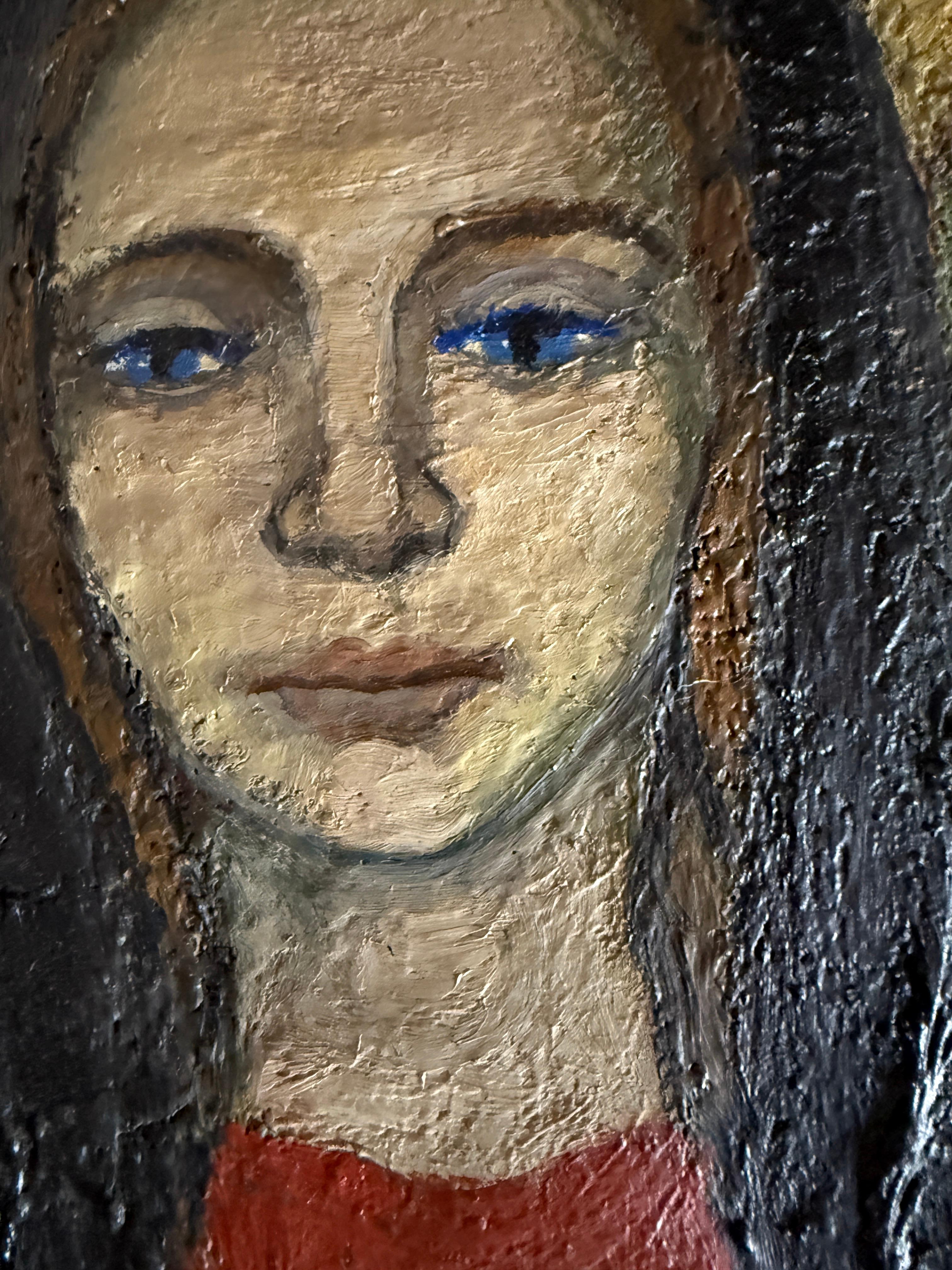 Virgin Mary and Child Jesus oil on canvas painting - Black Figurative Painting by Ramón Aguilar Moré