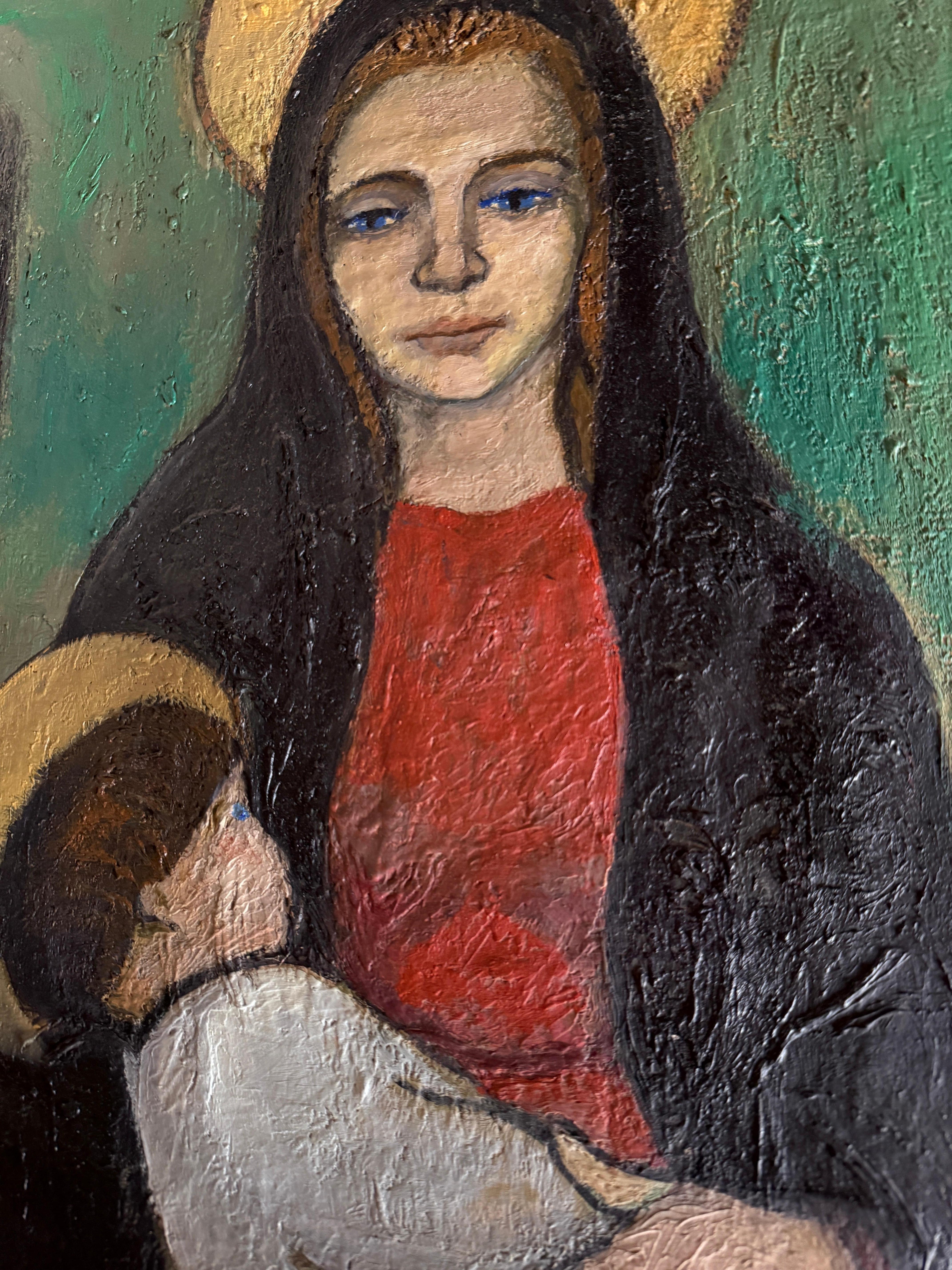 Virgin Mary and Child Jesus oil on canvas painting For Sale 2
