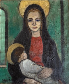 Virgin Mary and Child Jesus oil on canvas painting