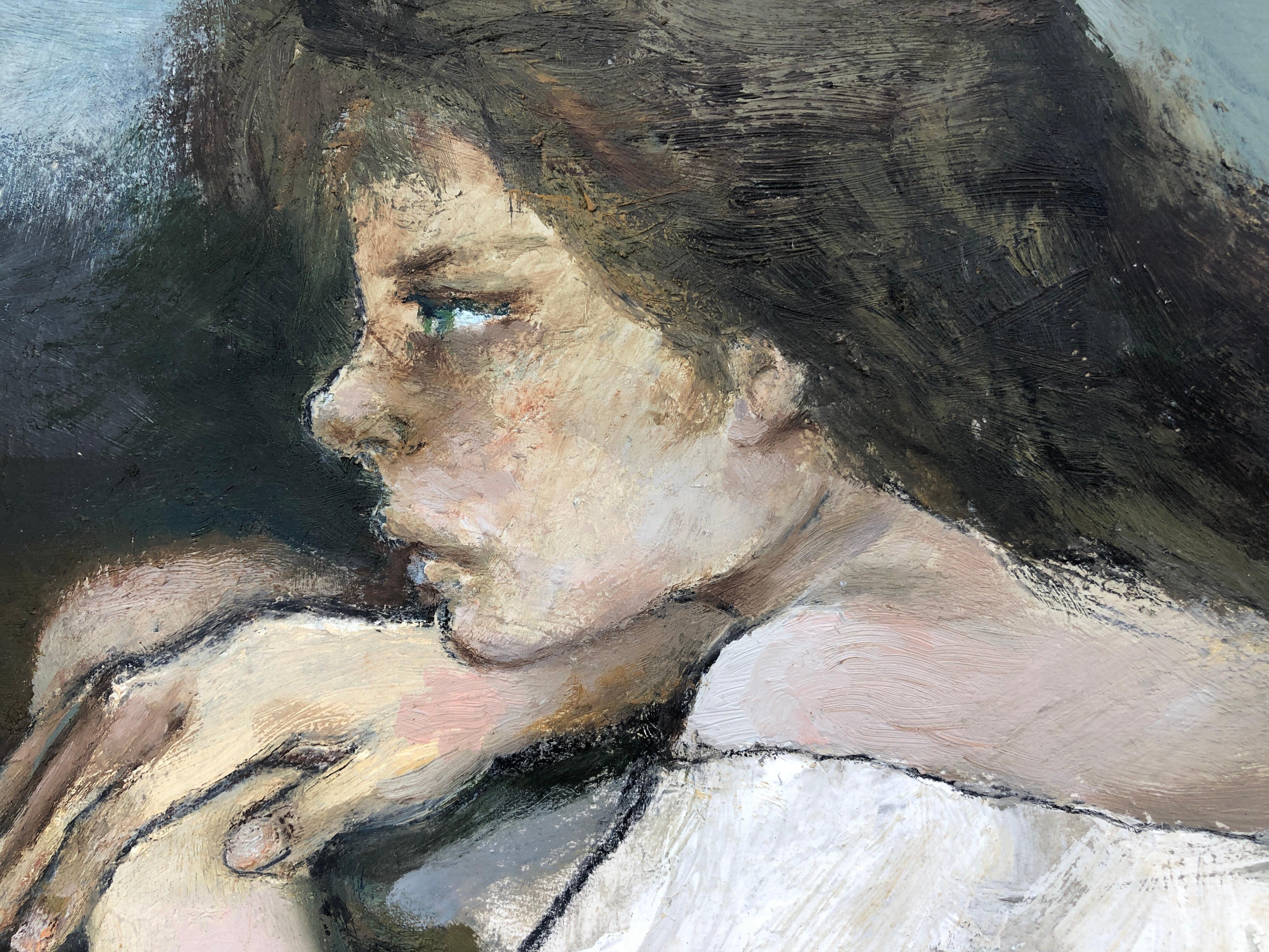 Young model original oil on board painting woman 1