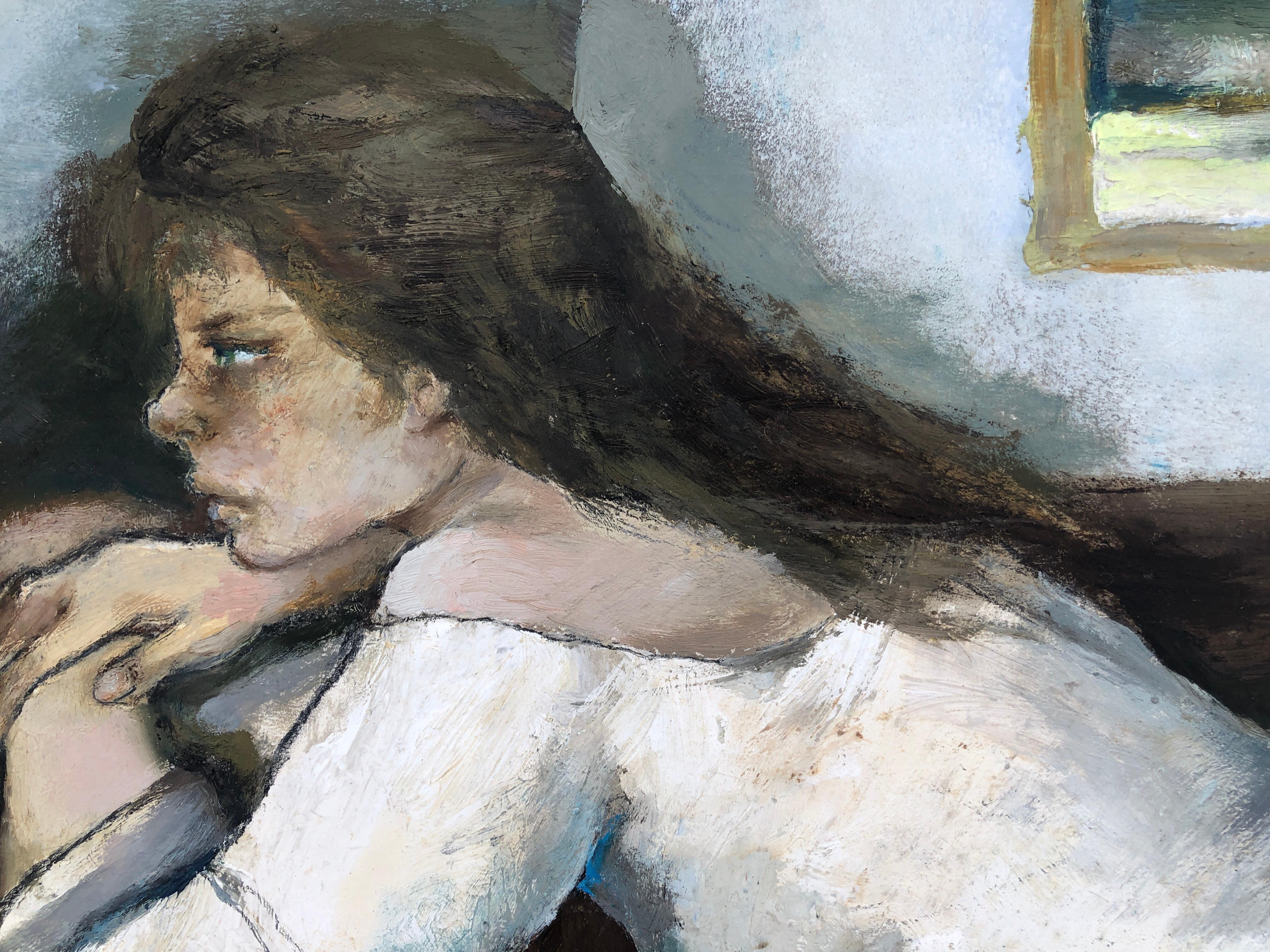 Young model original oil on board painting woman 2