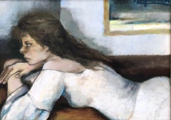 Young model original oil on board painting woman