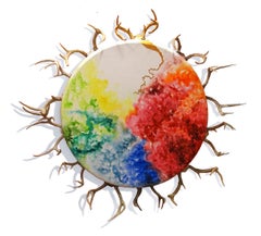 Circle of Life, Mixed Media on Canvas with Antlers, Large Size, 2014