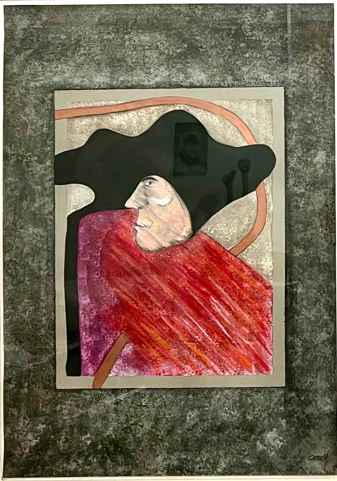 Ramon Antonio Carulla (cubain, né en 1936). 
Signature de l'artiste en bas à droite. Label au verso. Conserve l'étiquette d'origine de JOY MOOS GALLERY. 
Dimensions : 38.5 X 28 pouces.  Le papier mesure 28 x 19,5 pouces.
Cette peinture est une
