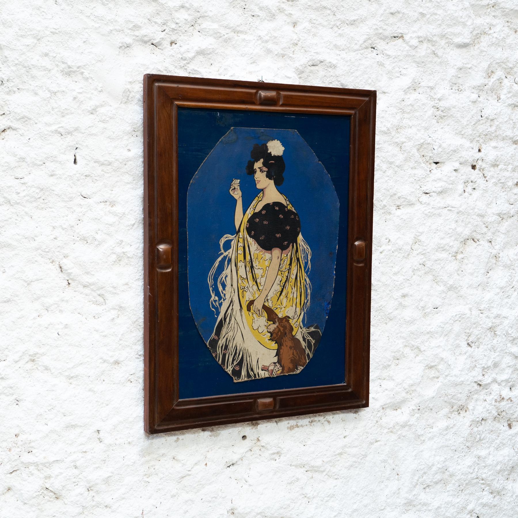 Mid-Century Modern Ramon Casas 'Anis del Mono' Print Fragment Framed, circa 1930 For Sale