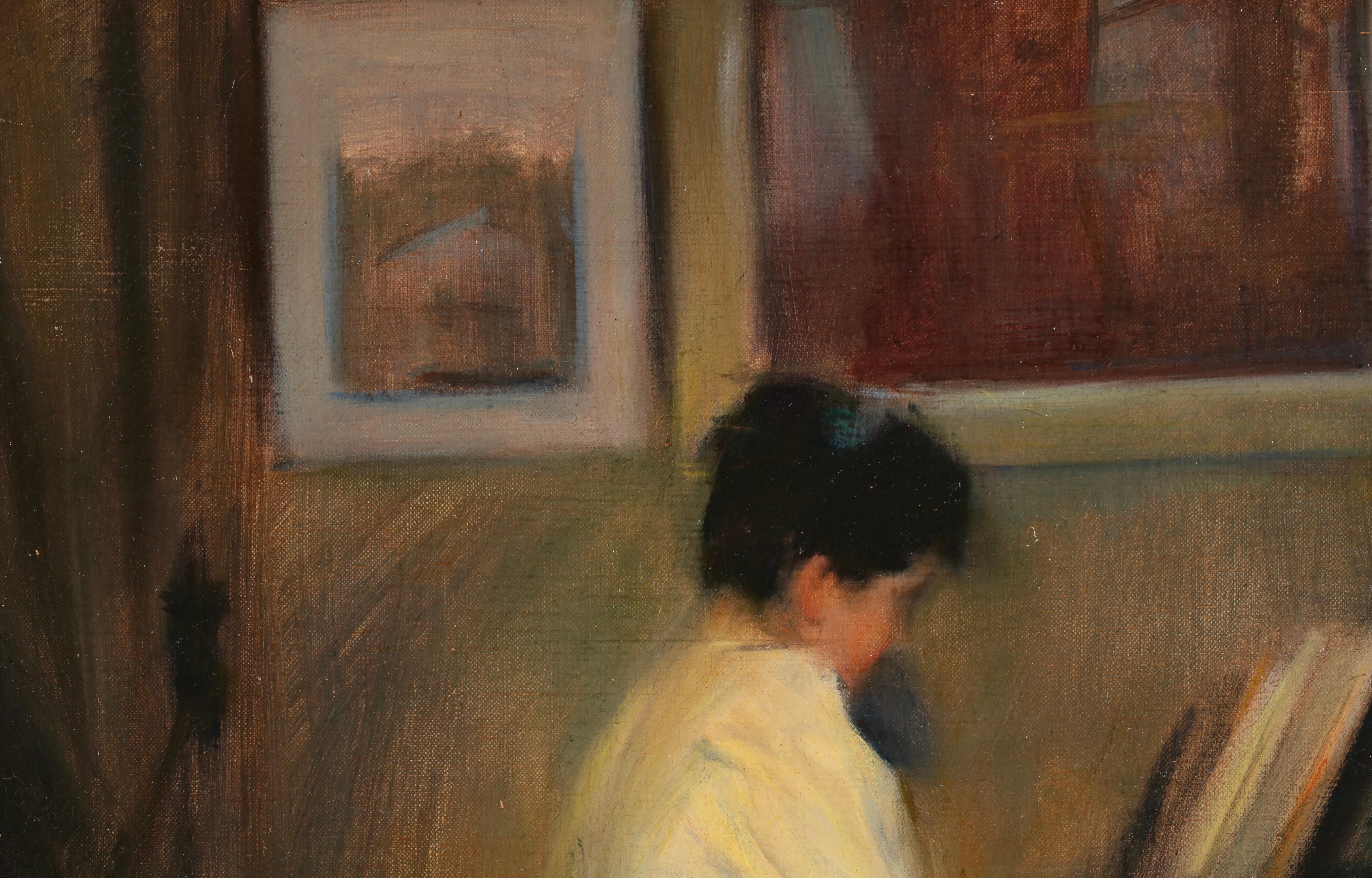Klavierspiel - Modernistische Figur in Interieur Öl von Ramon Casas y Carbo im Angebot 2