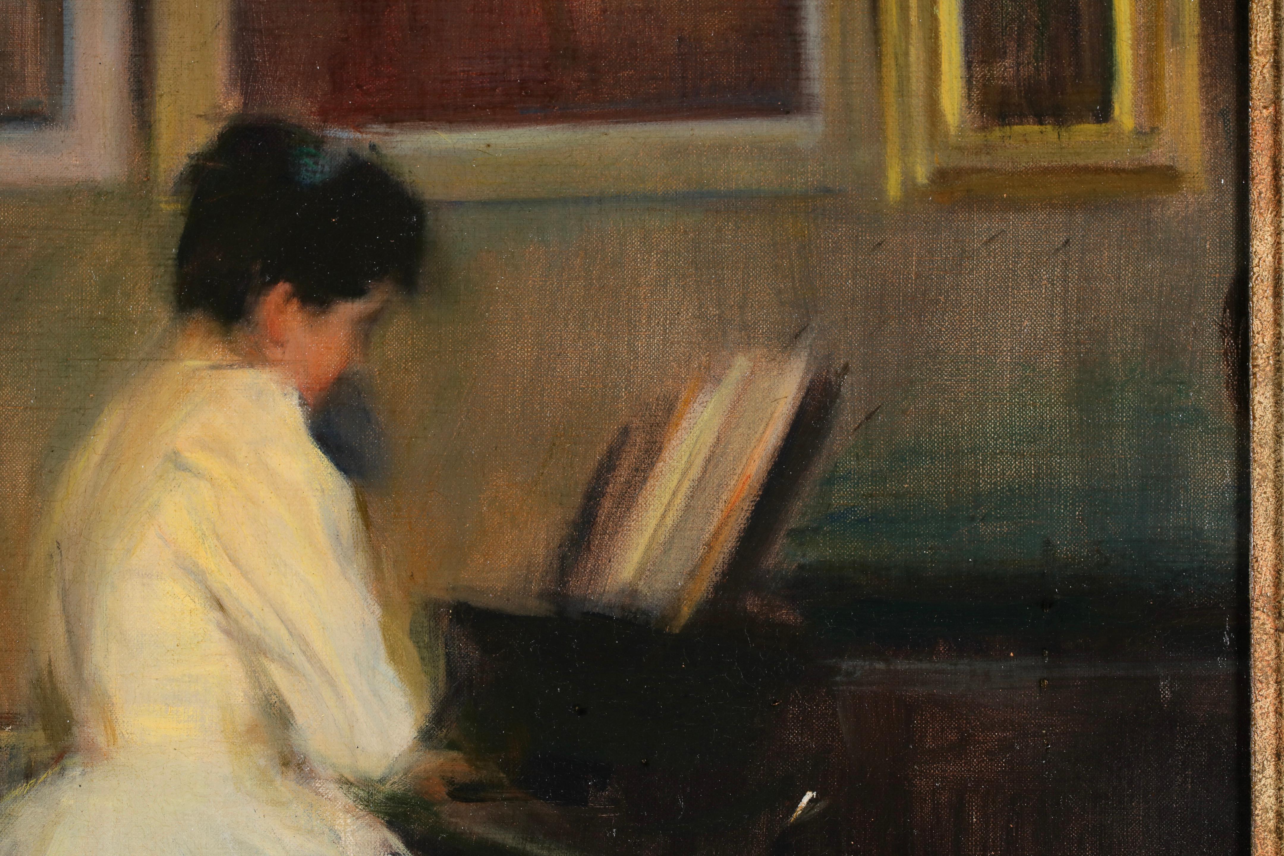 Klavierspiel - Modernistische Figur in Interieur Öl von Ramon Casas y Carbo im Angebot 4