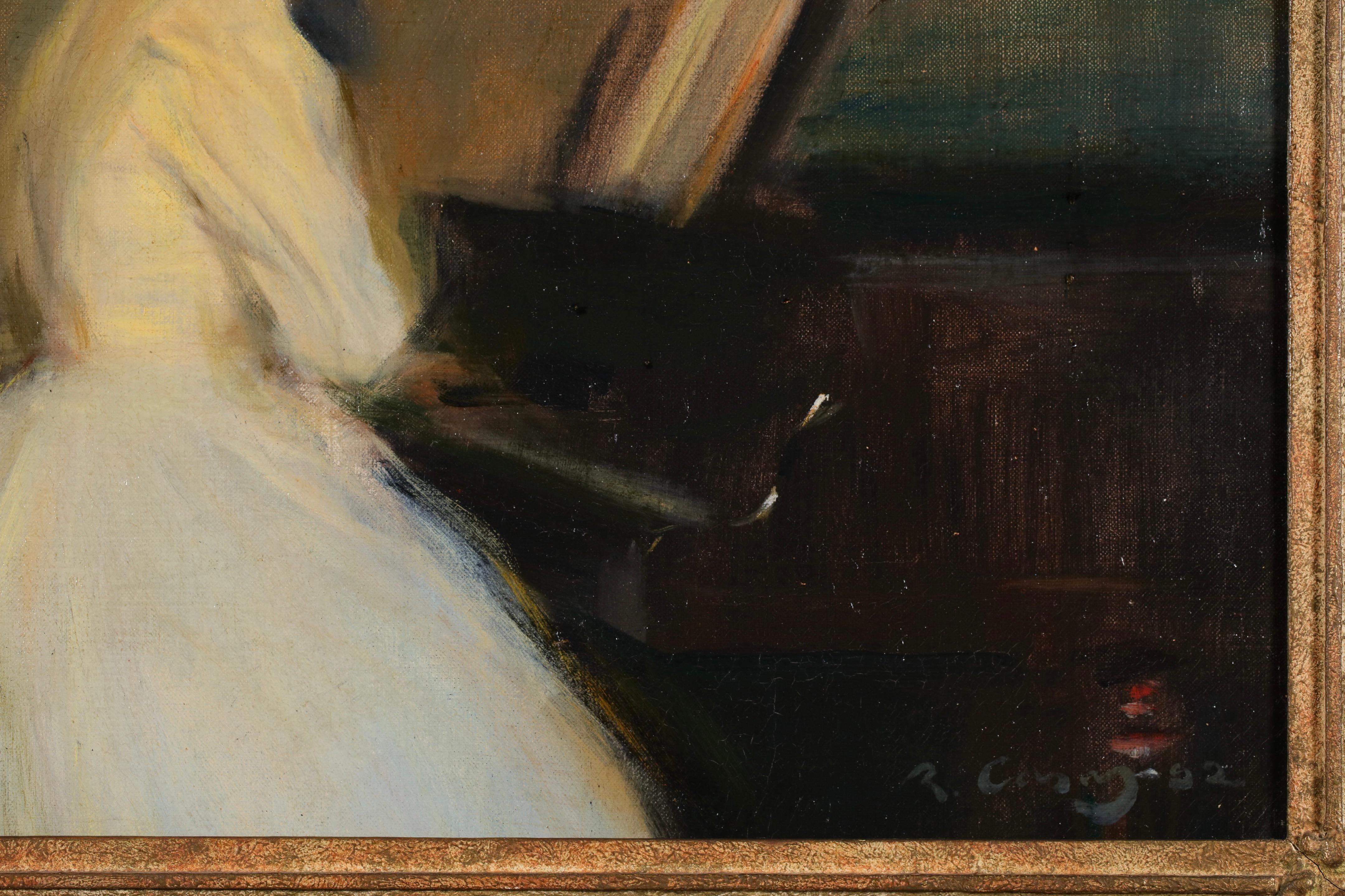 Klavierspiel - Modernistische Figur in Interieur Öl von Ramon Casas y Carbo im Angebot 5